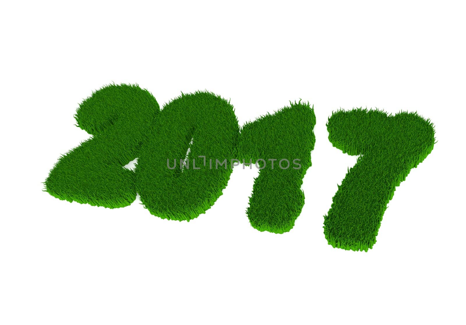 3d render grass on white with the number 2017