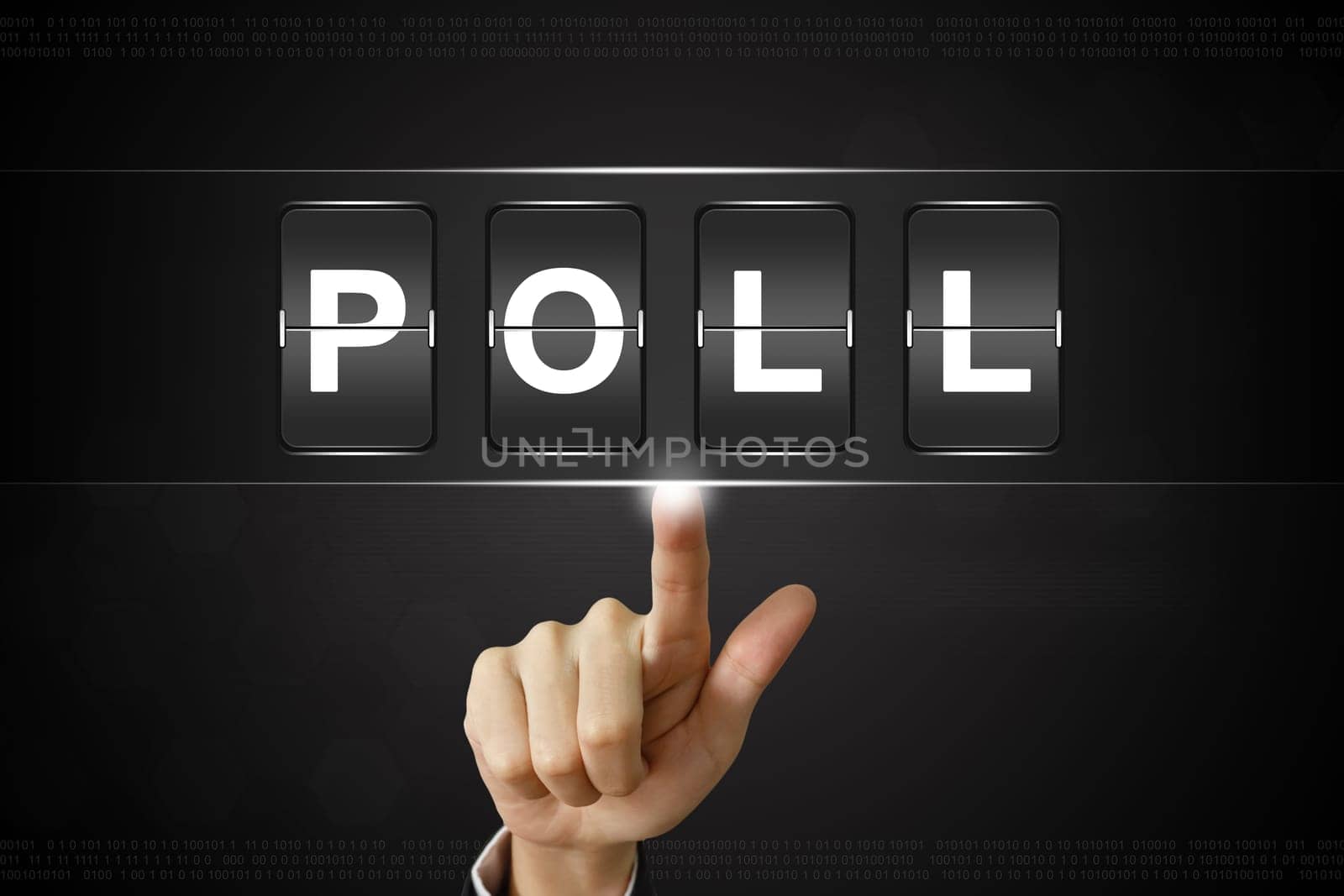 business hand pushing poll on Flipboard Display