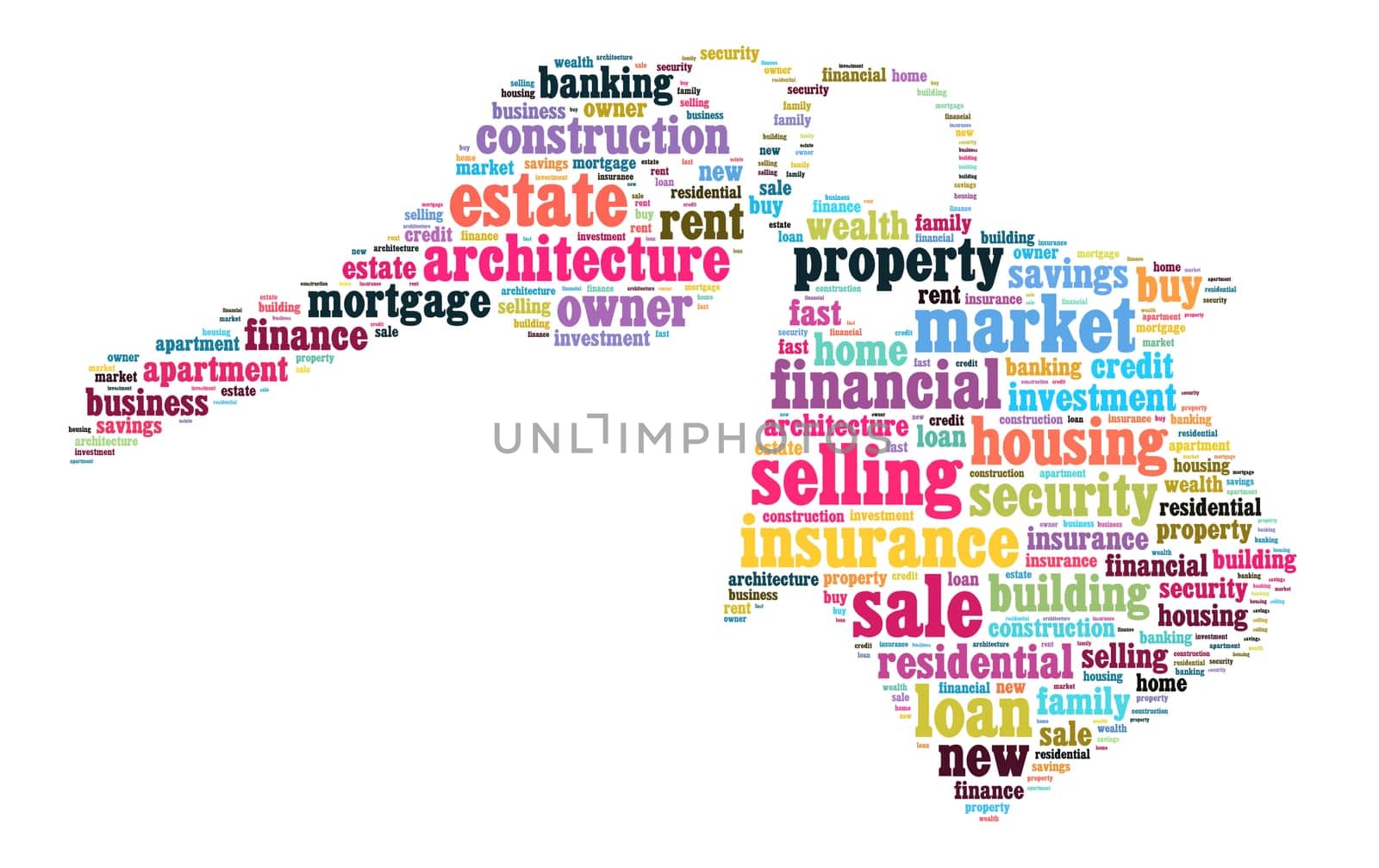 Insurance word cloud concept on key and house shape