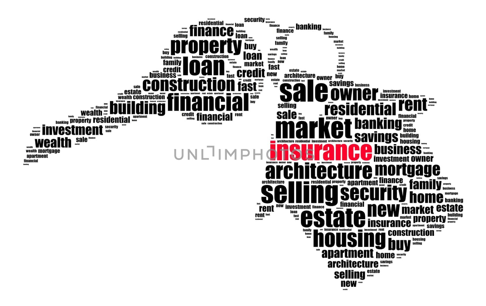 Insurance word cloud concept on key and house shape