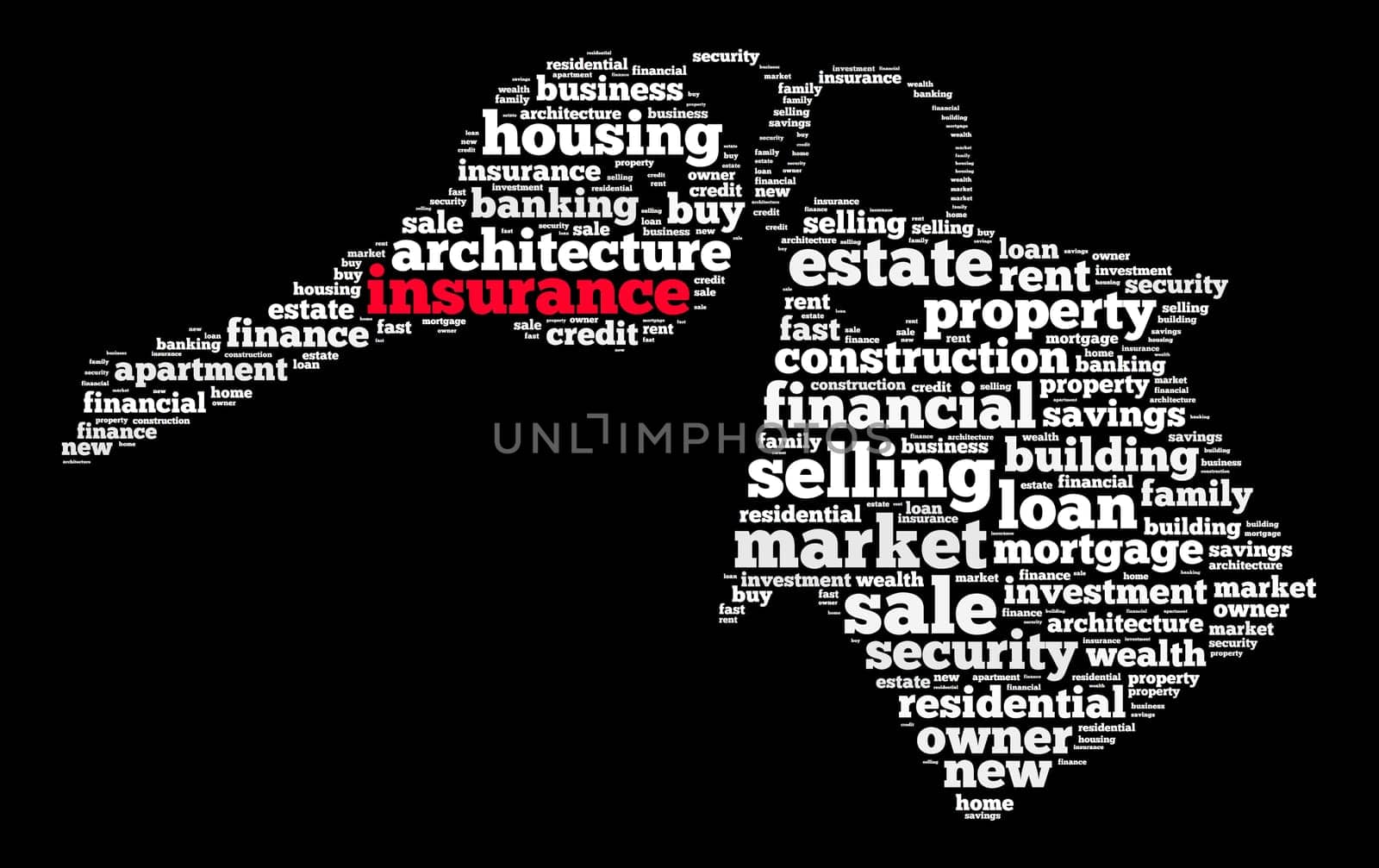 Insurance word cloud concept on key and house shape