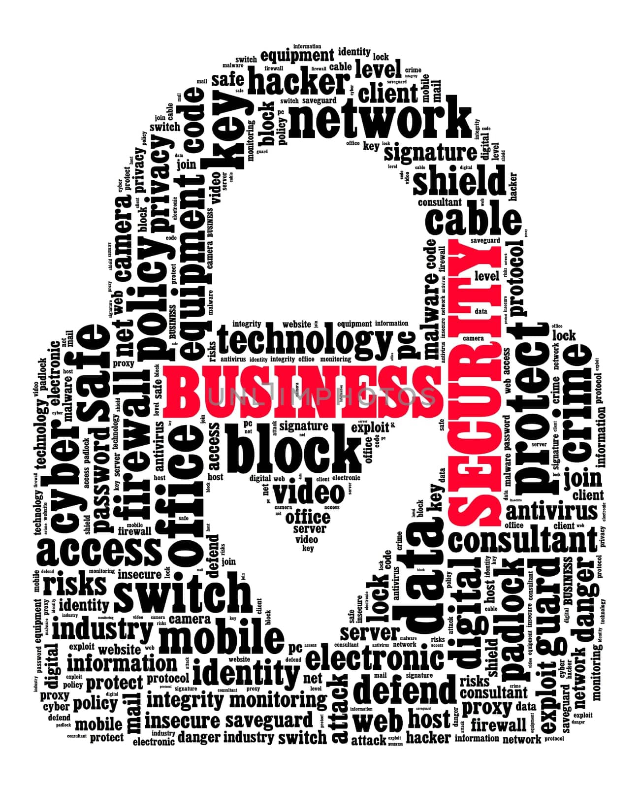 Security word cloud  illustration concept over padlock shape