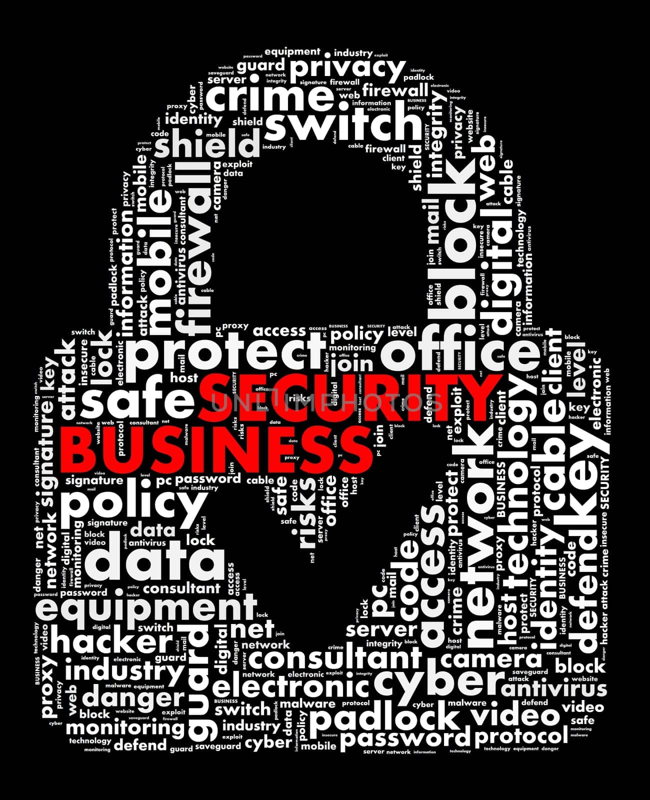 Security word cloud  illustration concept over padlock shape