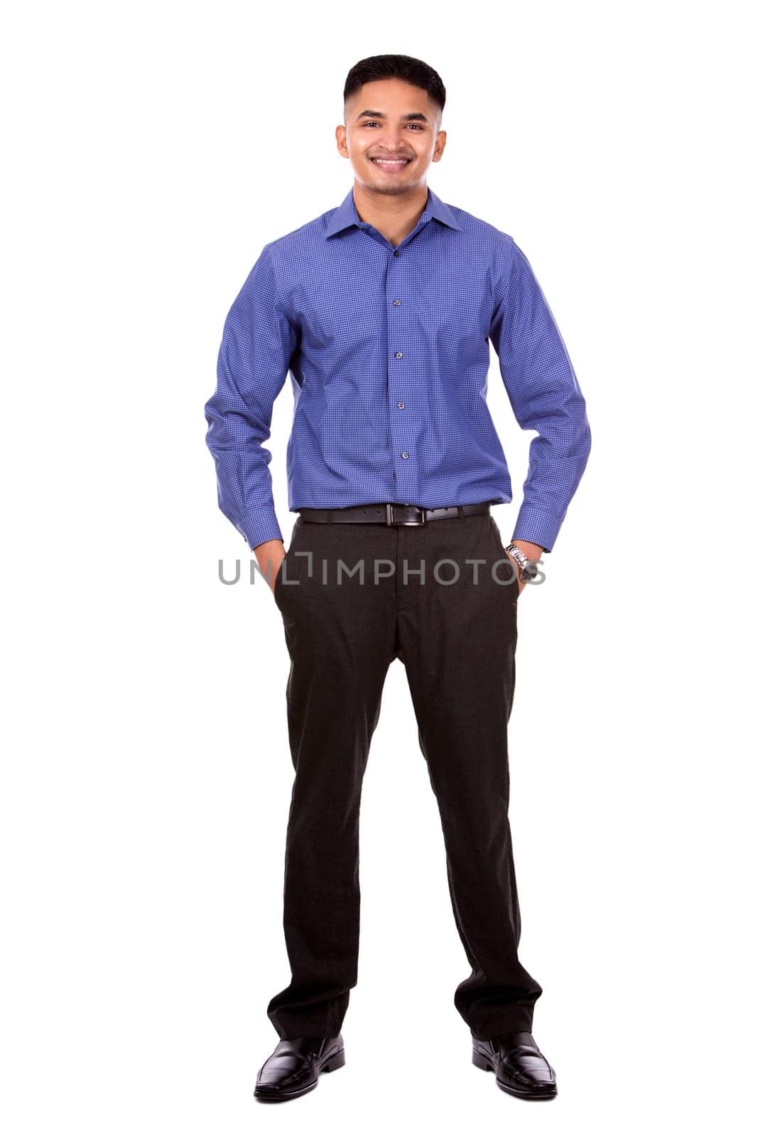 young business man posing on white isolated background