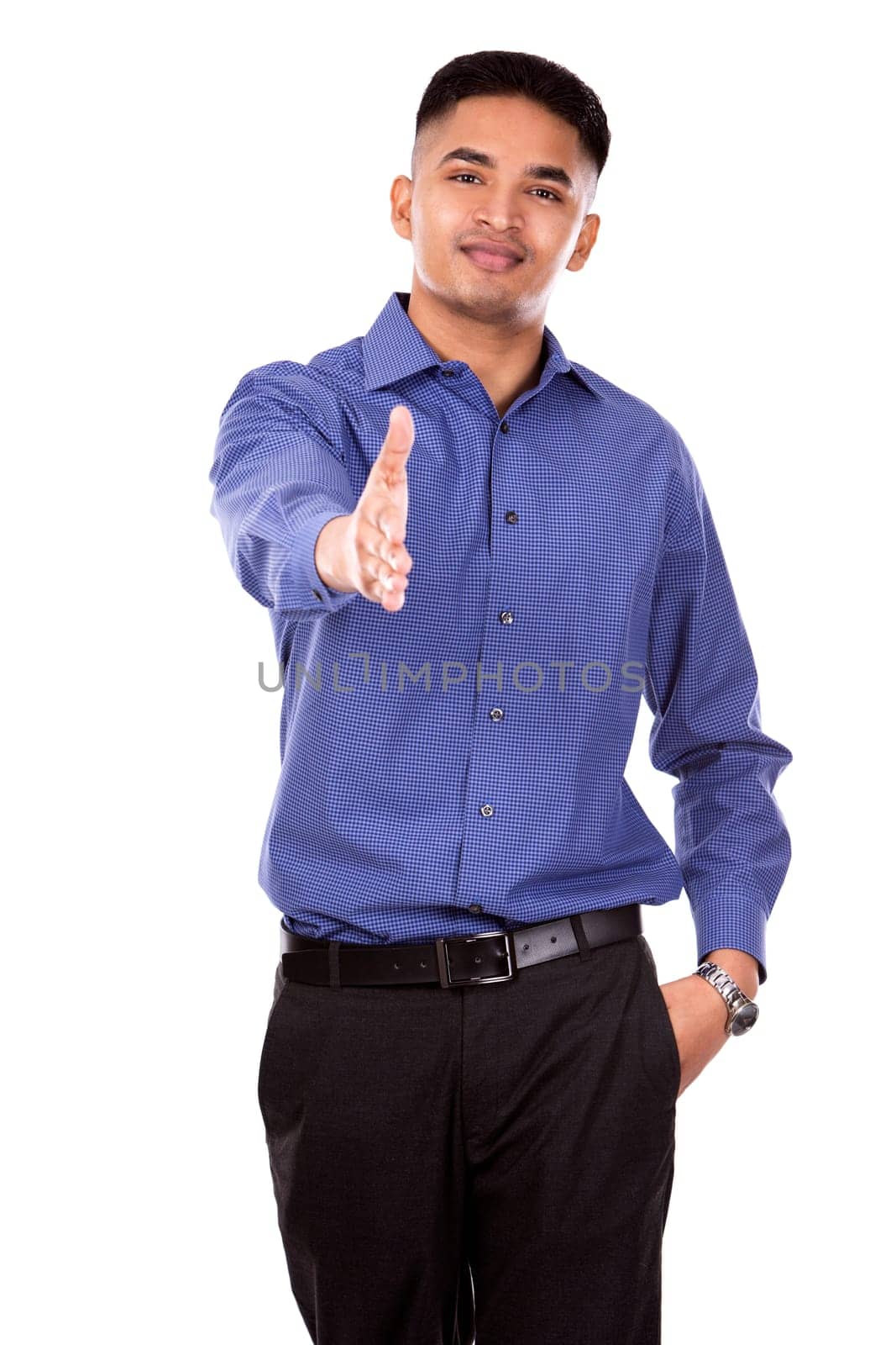 young business man posing on white isolated background