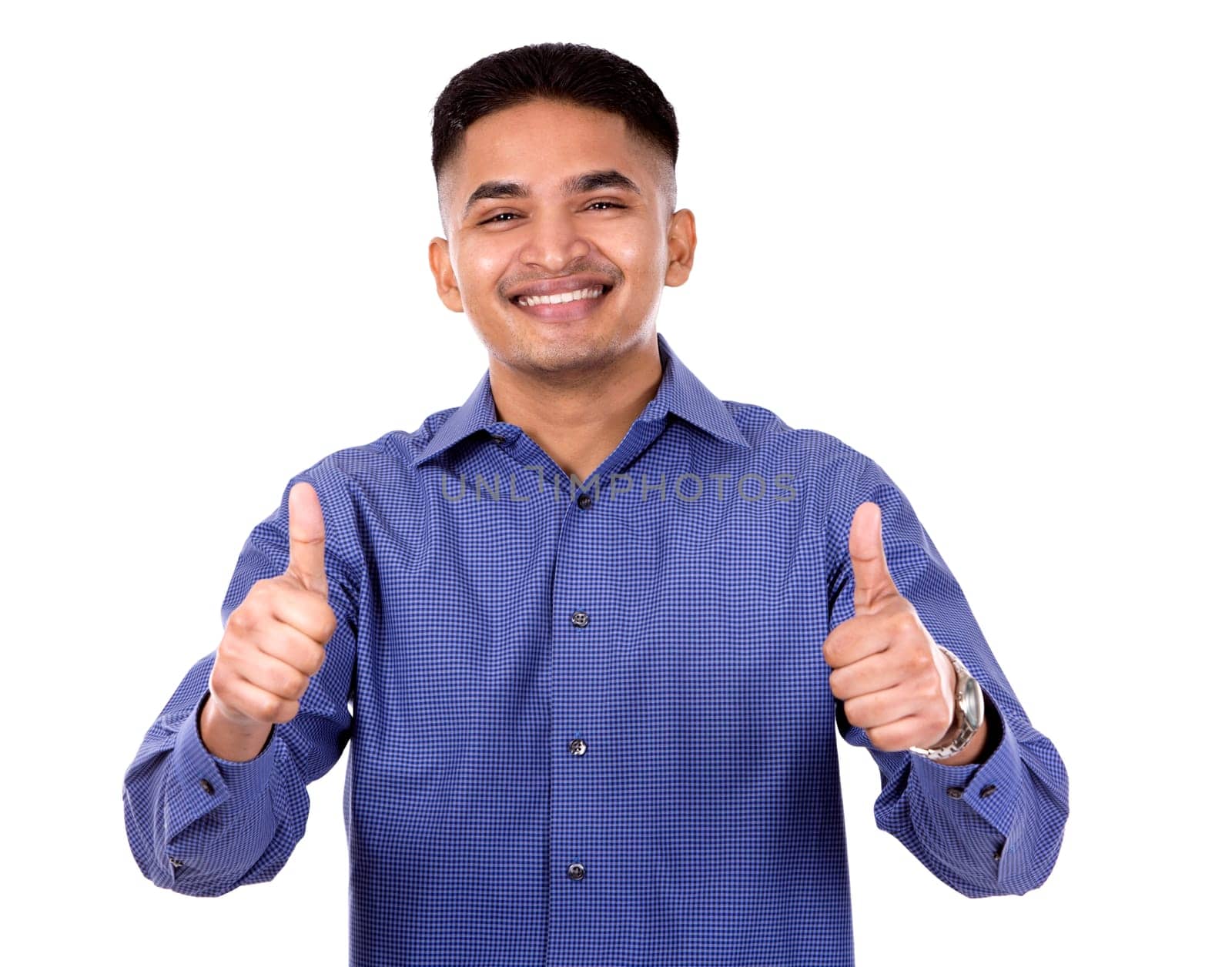 young business man posing on white isolated background