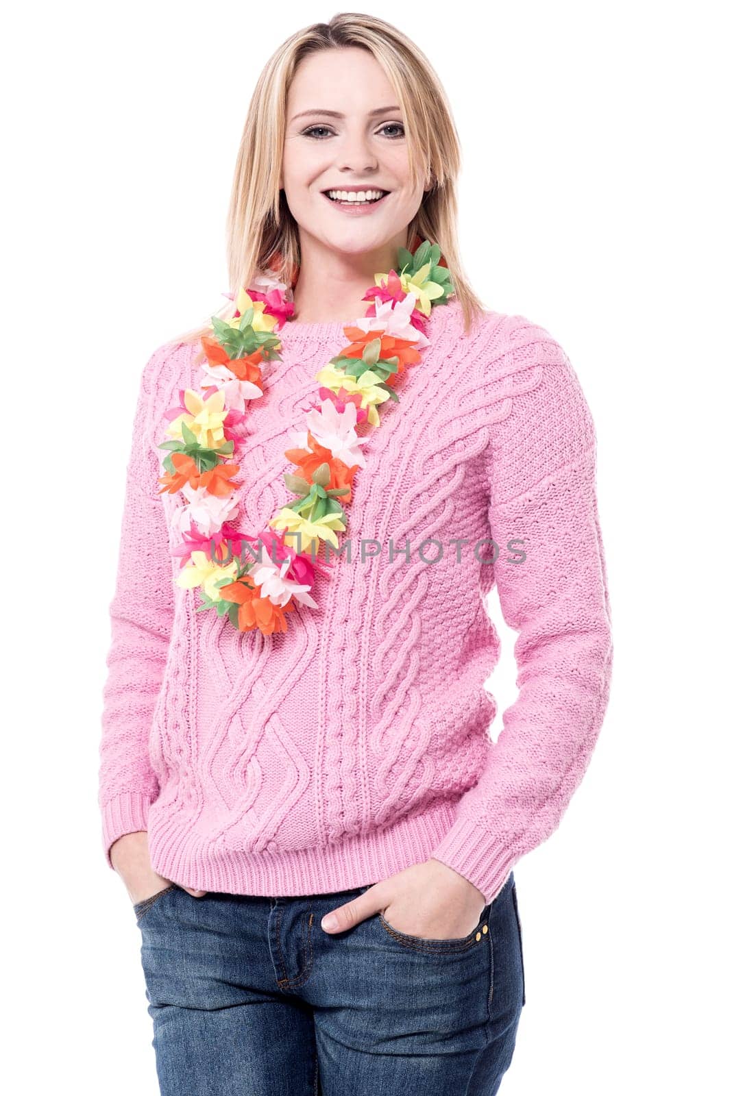 Pretty lady wearing hawaiian garland