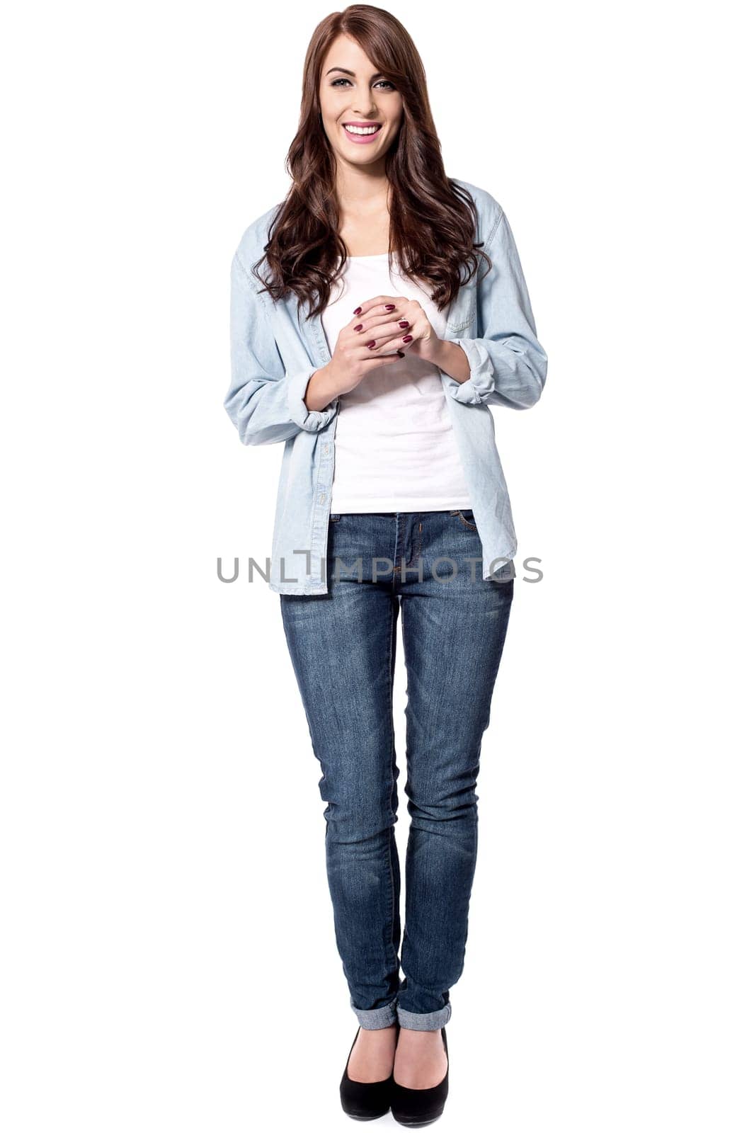 Full image of a beautiful model over white