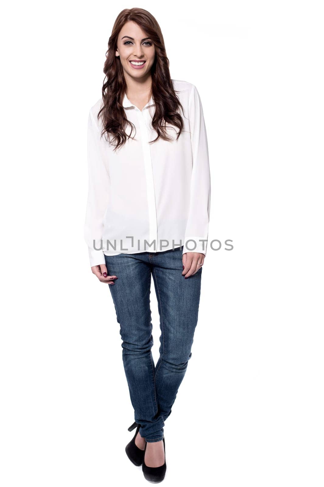 Casual young woman isolated on white background