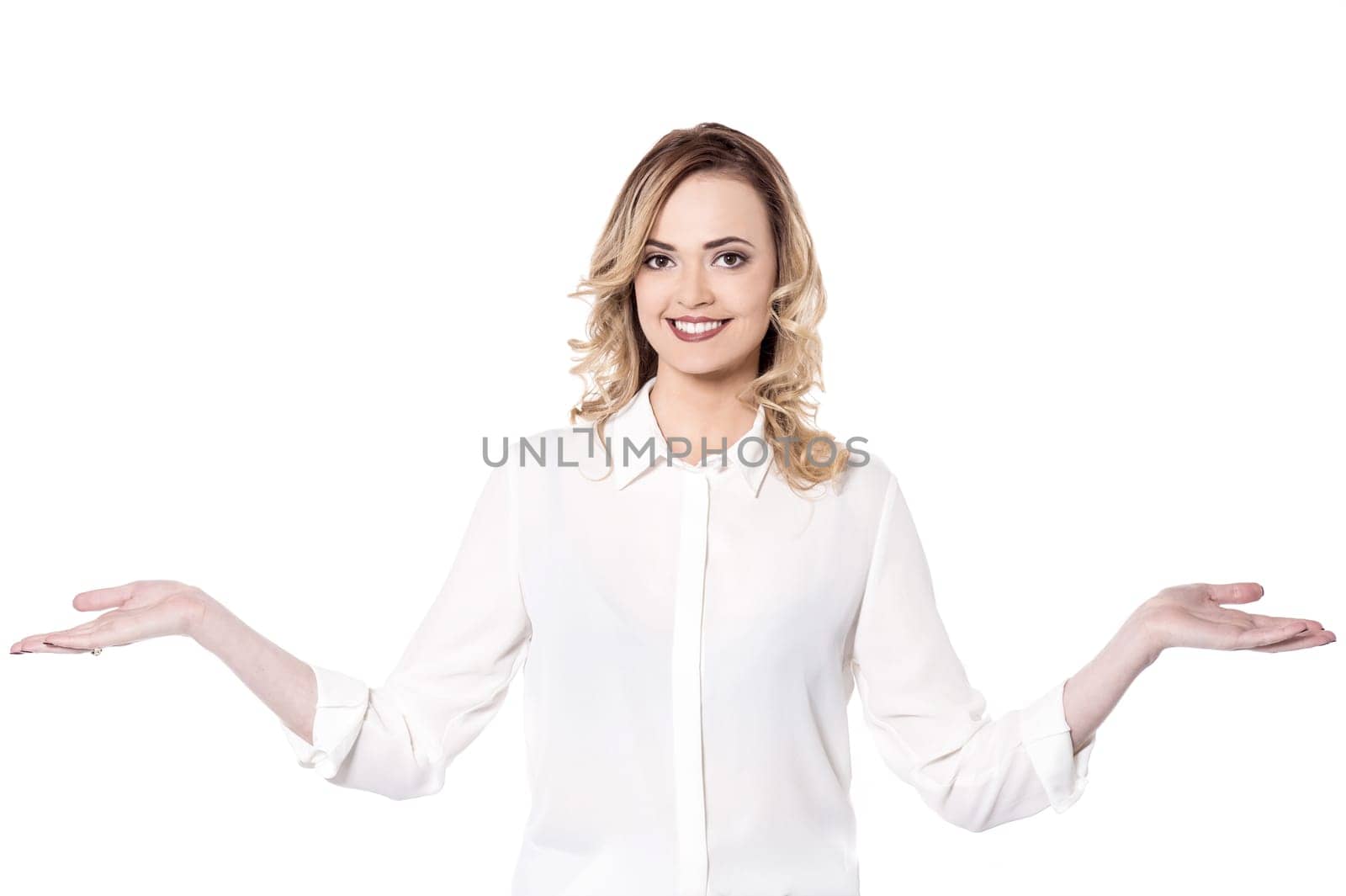 Pretty lady posing with open hands