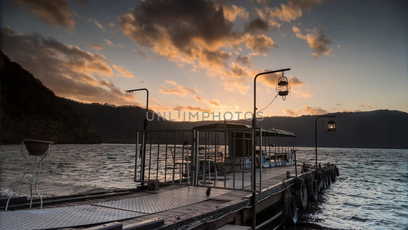 The Nice view of a sightseeing boat cruising on autumn Lake Towadako in Towada Hachimantai National Park