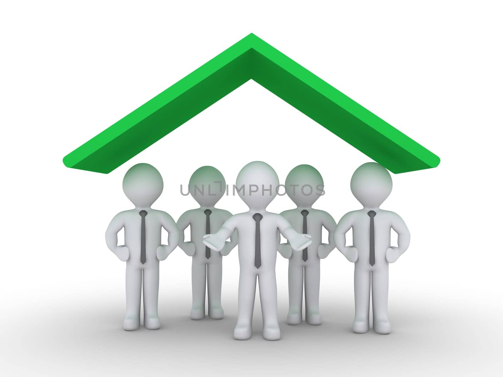 Businessmen as a team are protected by roof symbol