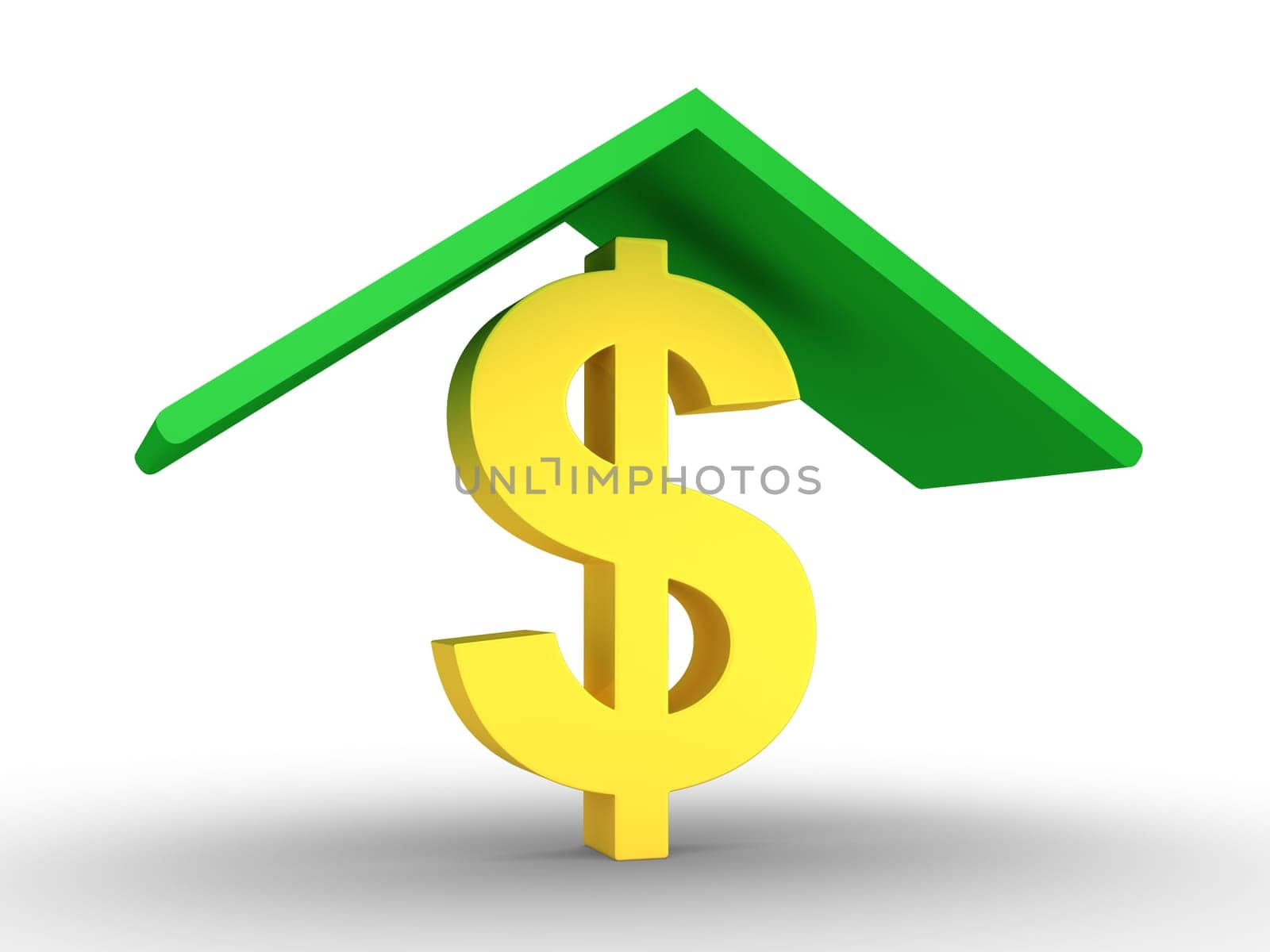 A roof is protecting a dollar symbol