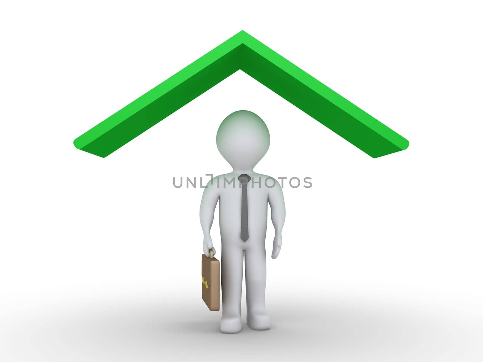 Businessman is protected under a roof