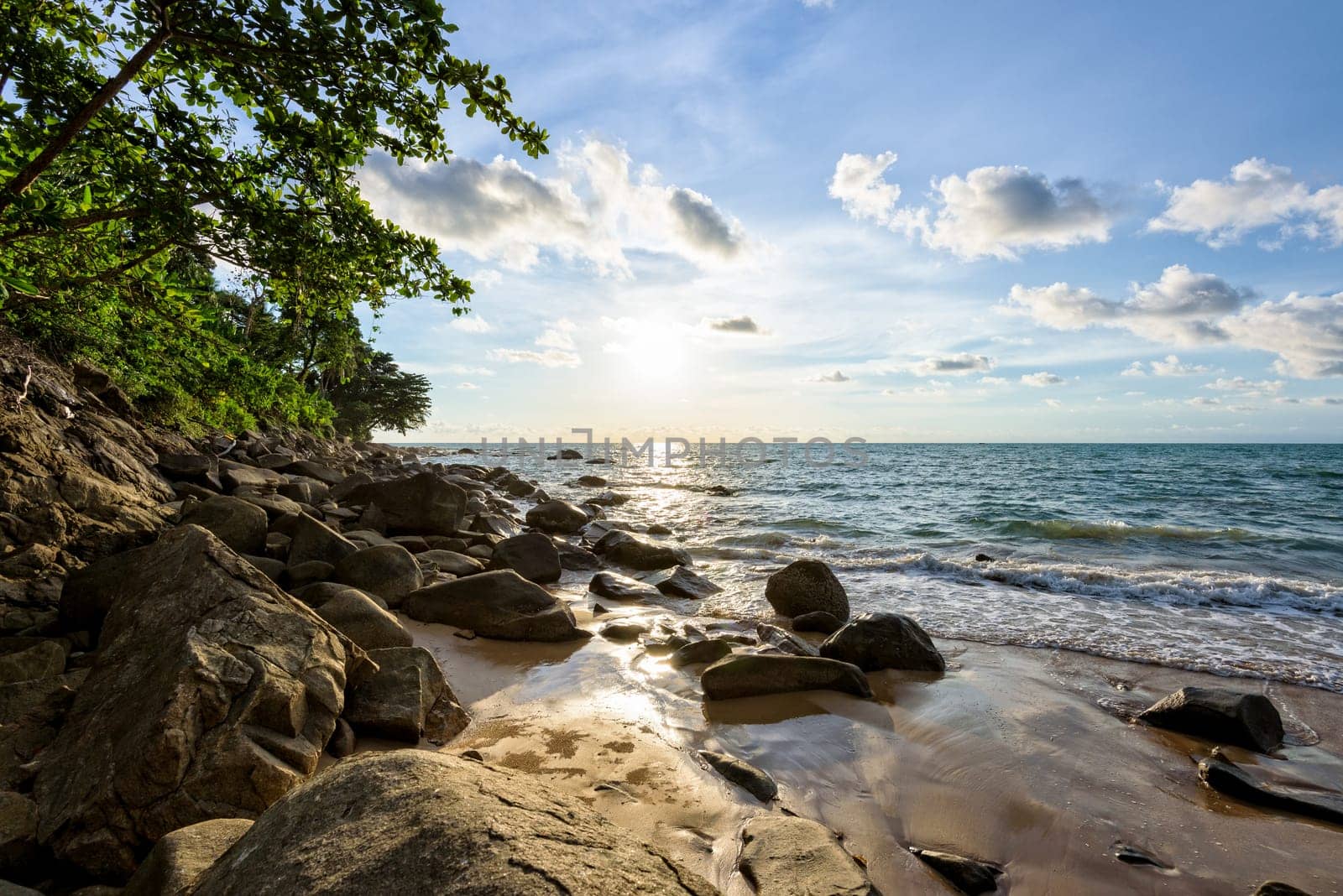 Beautiful landscape of sky and clouds above the sea during sunset at Khao Lak Beach in Khao Lak-Lam Ru National Park, Takuapa, Phang Nga province, Thailand