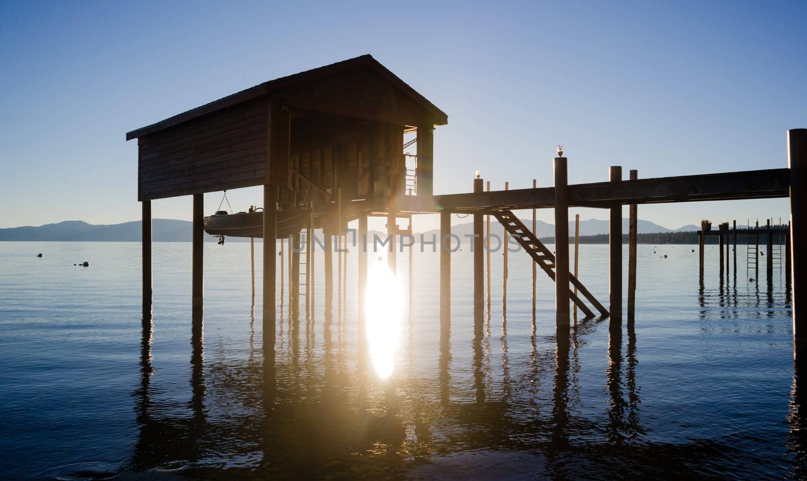 Clear water and blue skies on the lake in Tahoe City