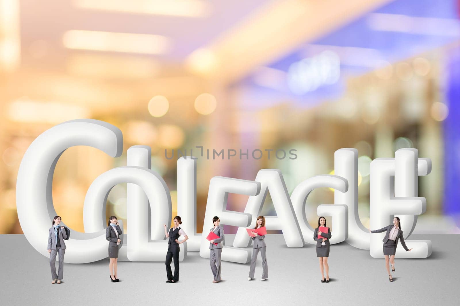 Concept of partner, friends,collaborate with group of business people stand with 3d text.