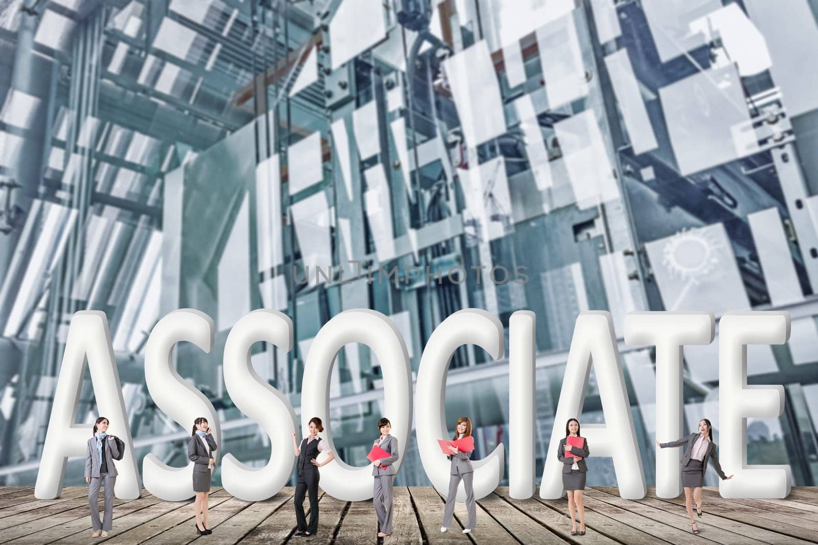 Concept of partner, friends,collaborate with group of business people stand with 3d text.