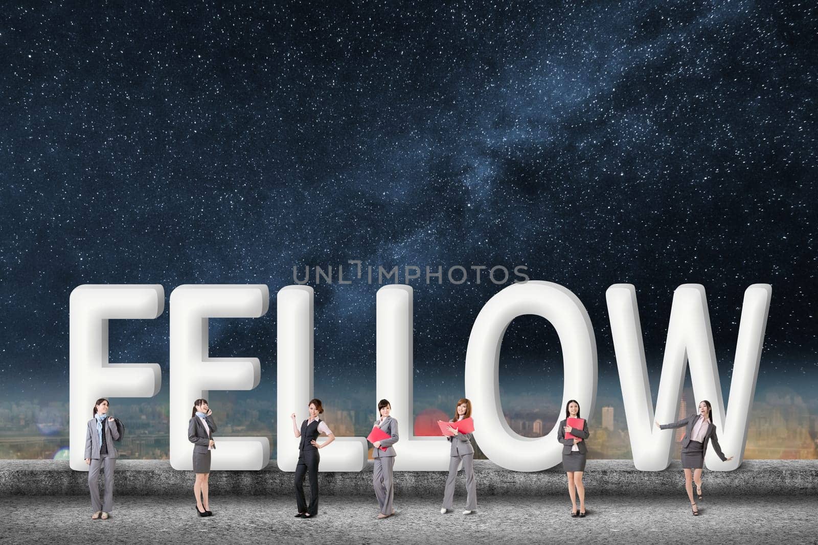 Concept of partner, friends,collaborate with group of business people stand with 3d text.