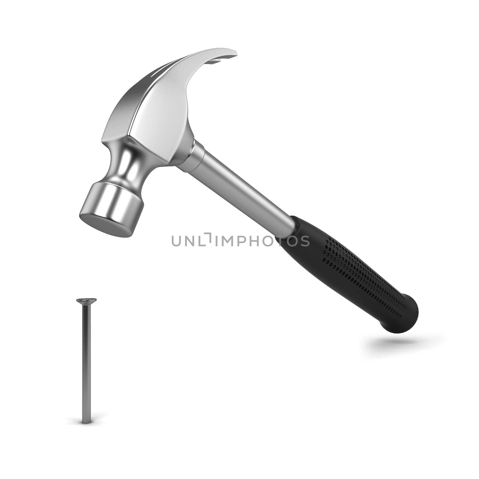 Hammer and nail. 3d illustration isolated on white background