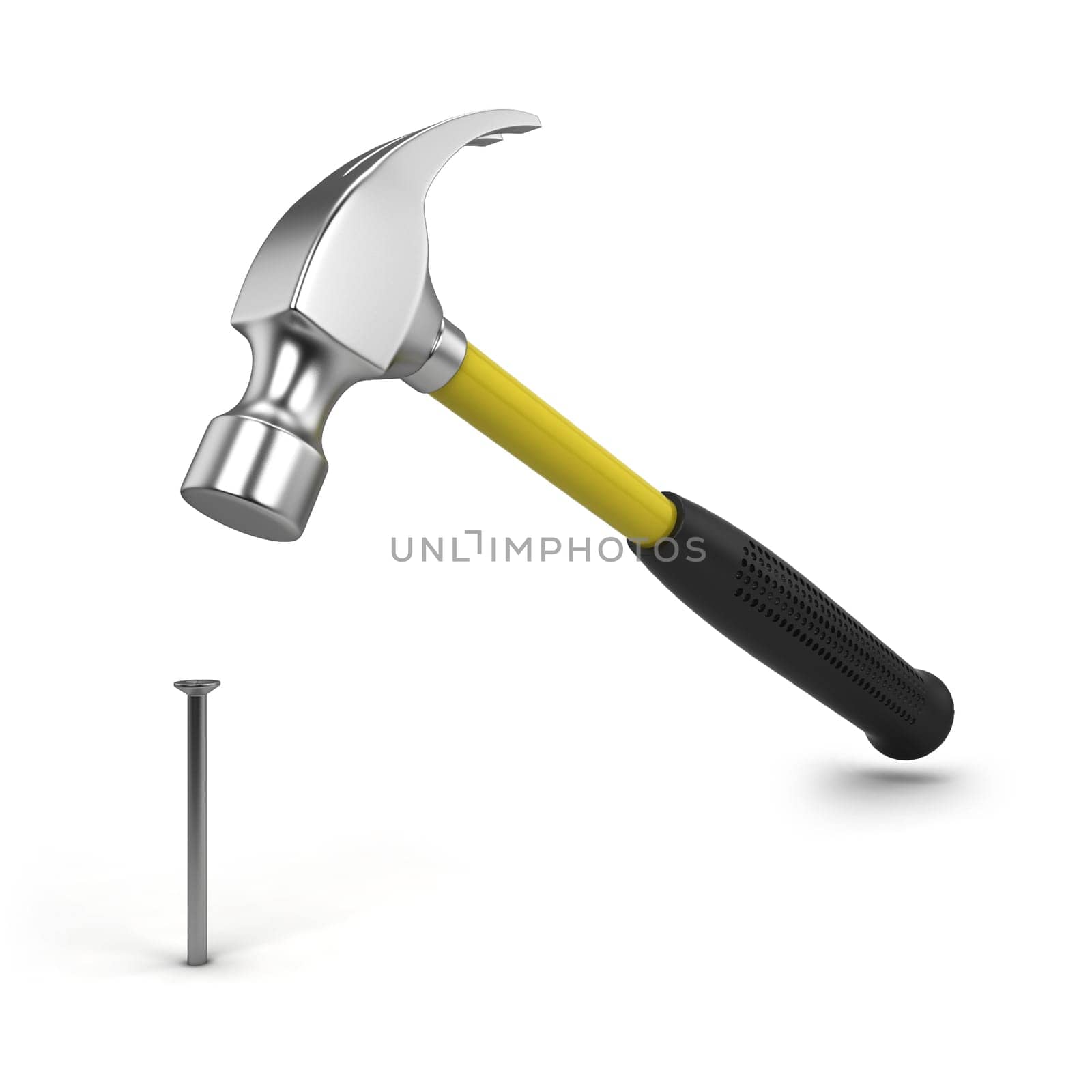Hammer and nail. 3d illustration isolated on white background