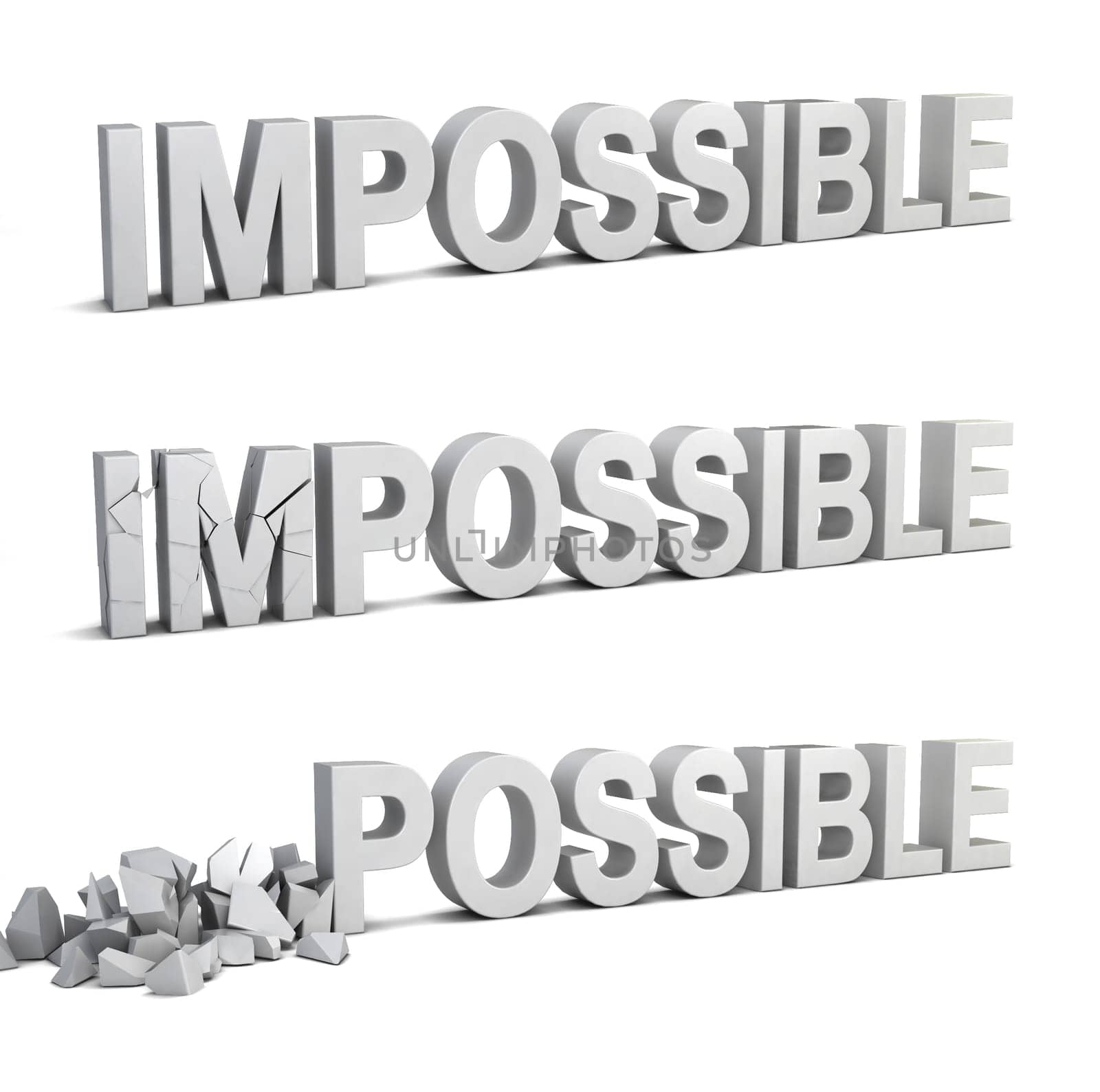 Impossible becomes possible. 3d illustration isolated on white background