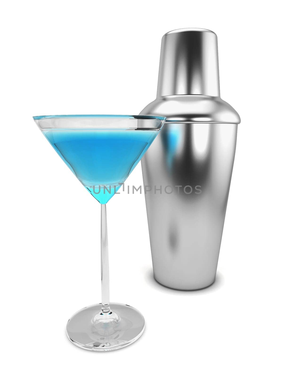 Shaker and martini. 3d illustration isolated on white background