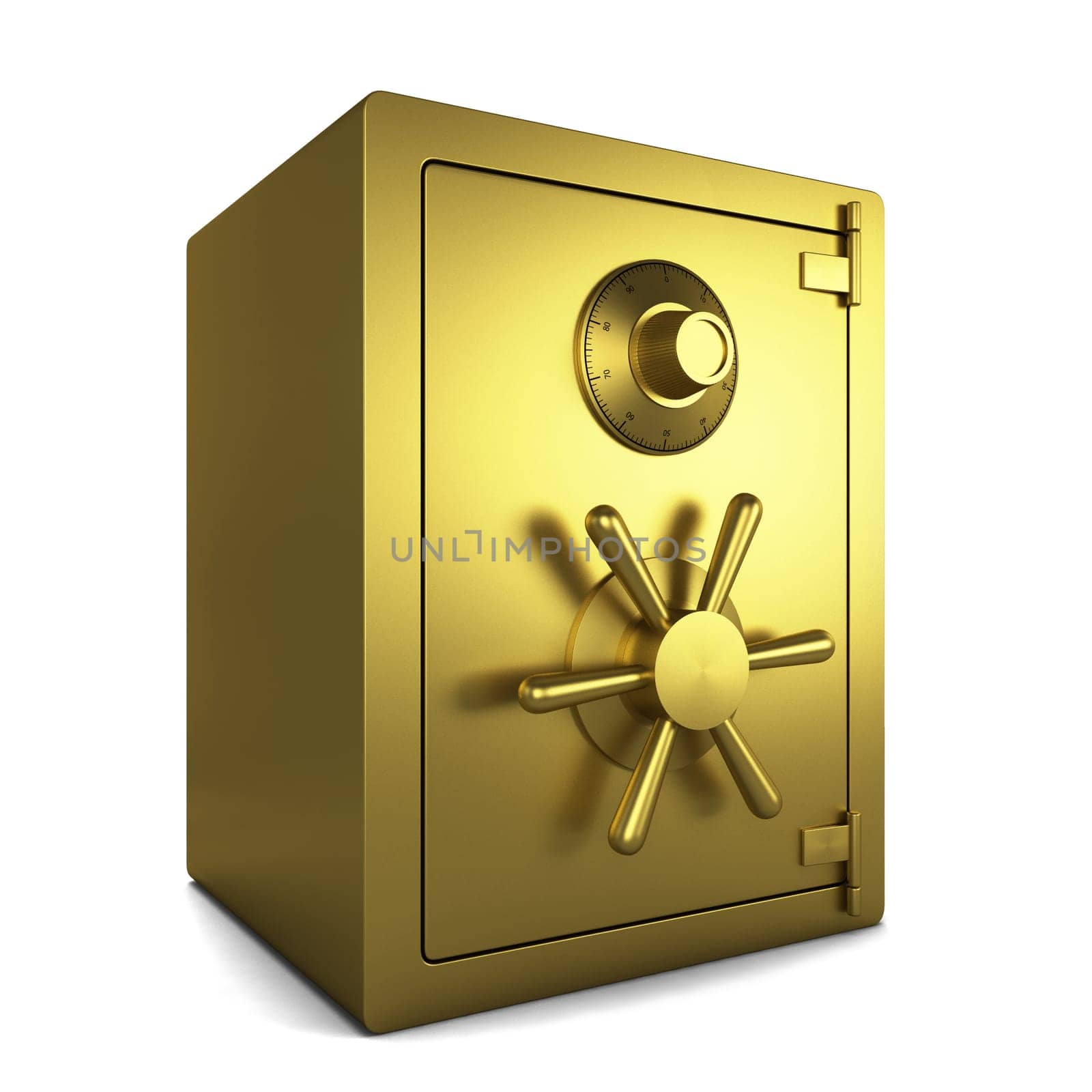 Golden safe. 3d illustration isolated on white background