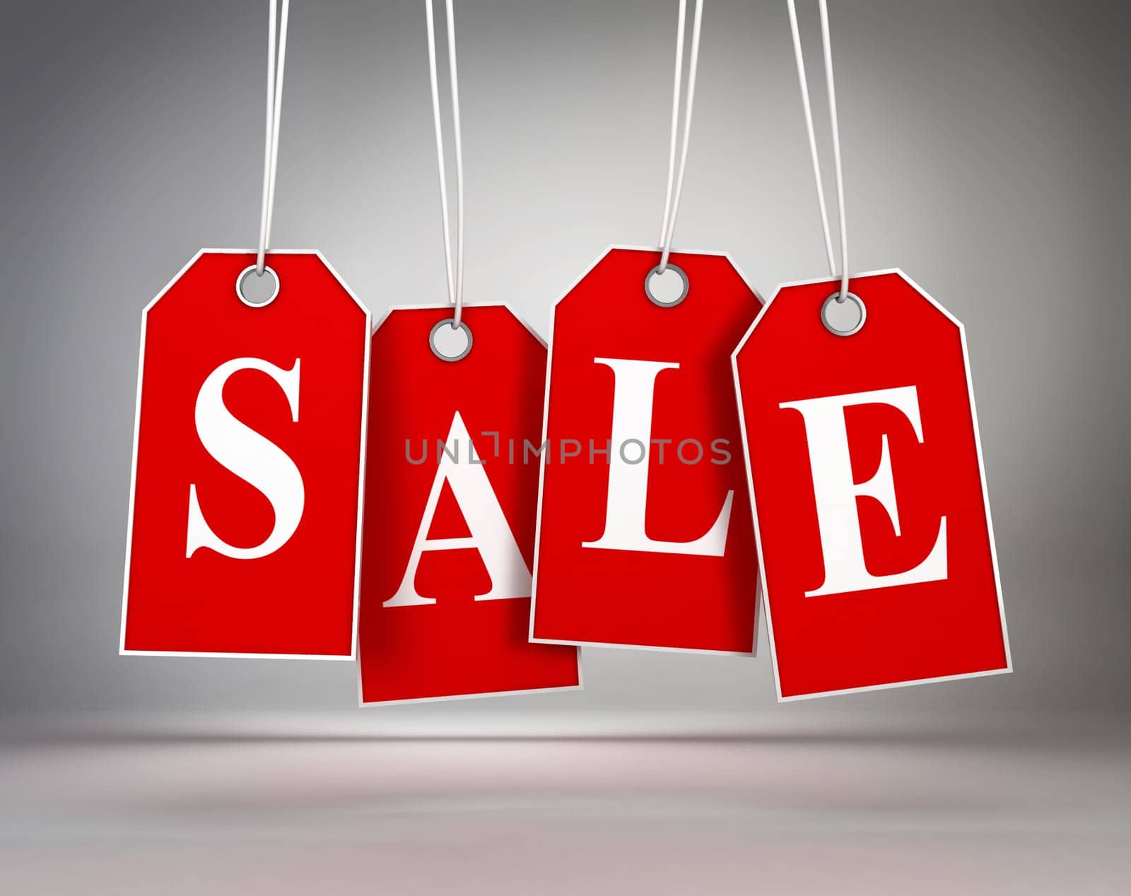 Slae text on tags. 3d illustration on gray background