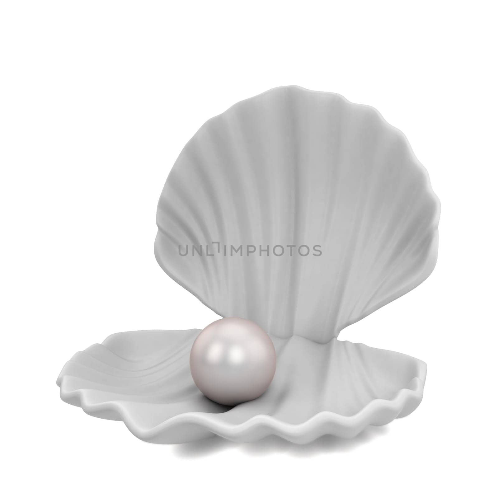 Pearl inside seashell. 3d illustration isolated on white background