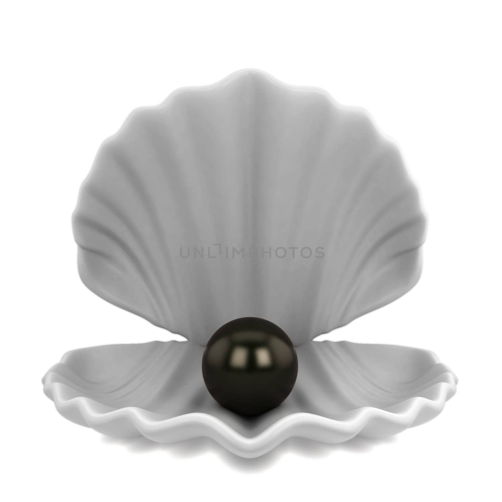 Pearl inside seashell. 3d illustration isolated on white background