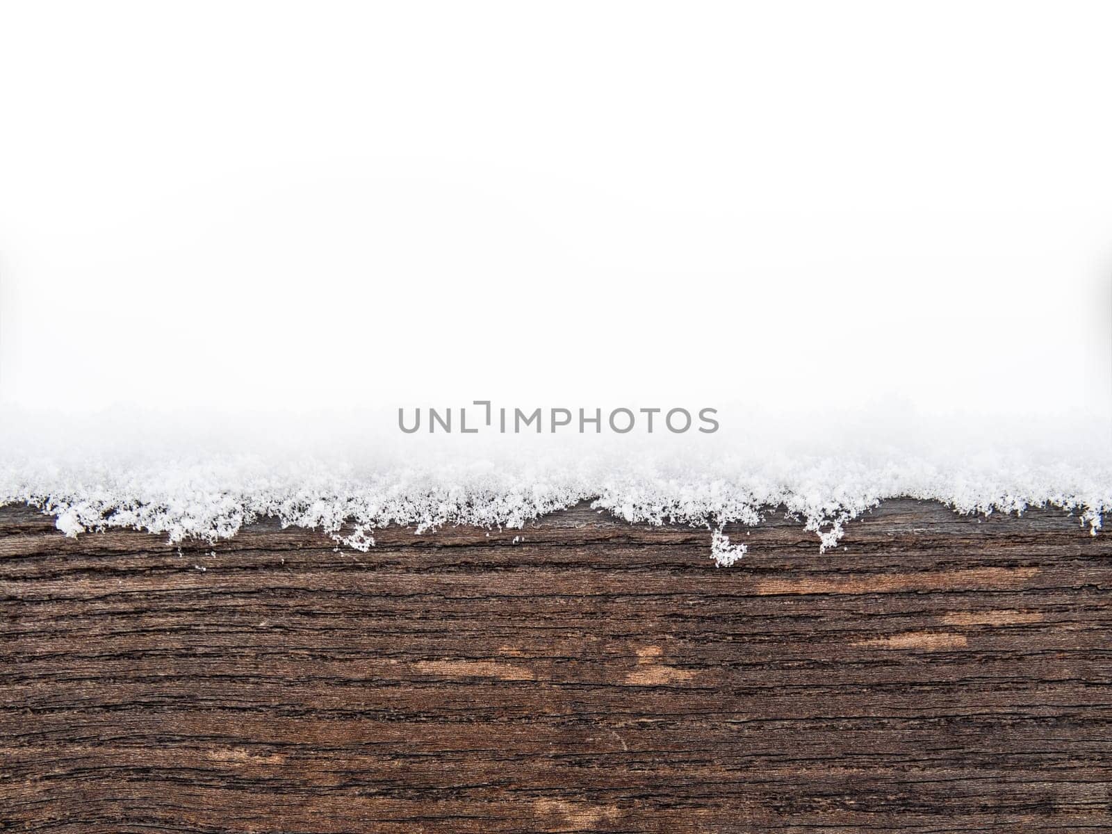 Detail of weathered wooden bench covered in snow, winter time illustration