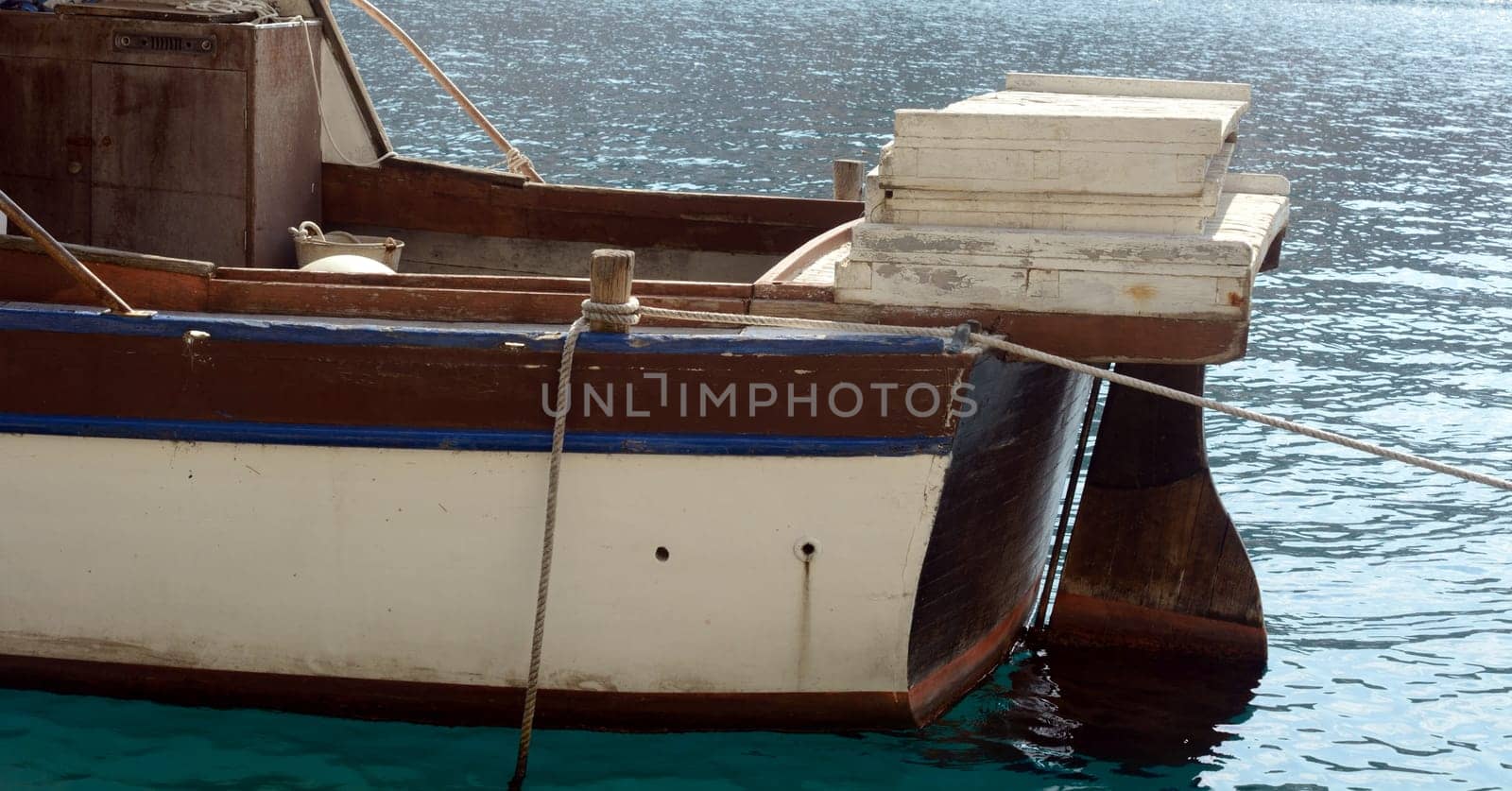 Rudder of a wooden boat