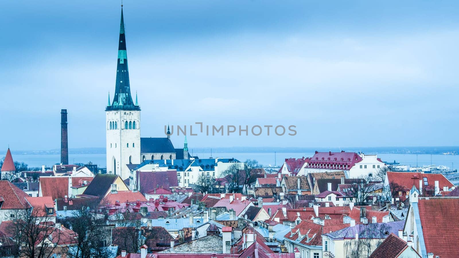View of the roofs and spiers of old churches of Tallinn