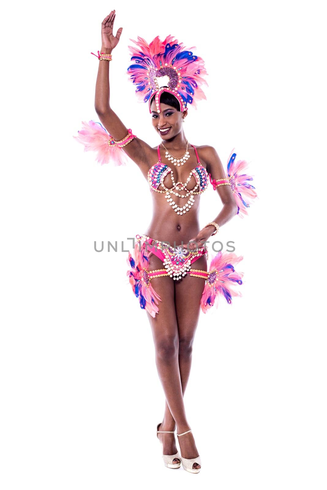 Full length image of female samba dancer.