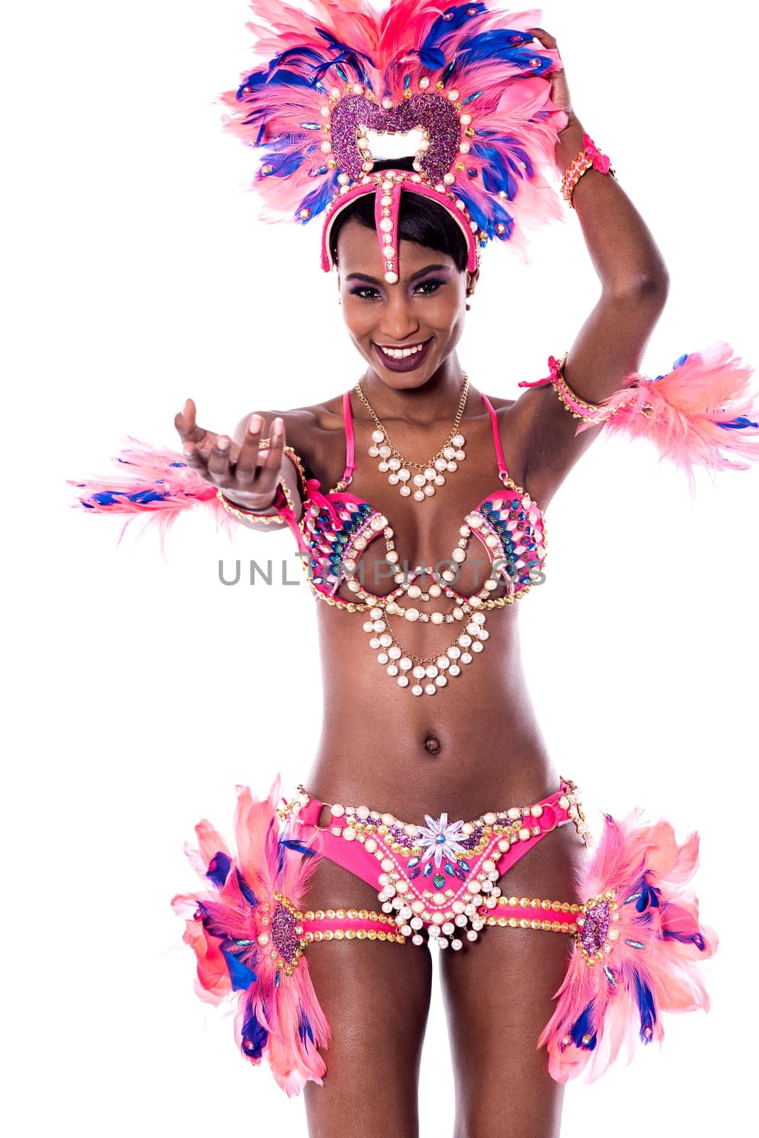 Samba dancer calling for dancing with her