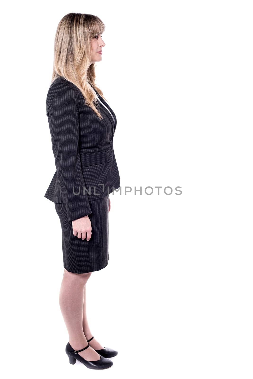 Full length of beautiful stylish businesswoman isolated