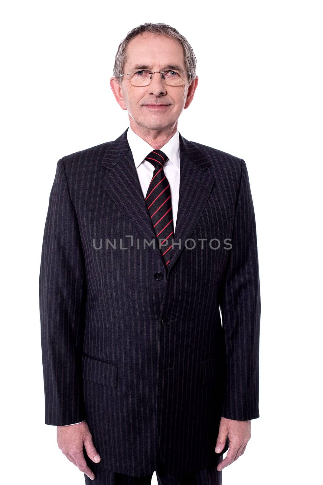 Senior executive wearing eyeglasses and posing to camera
