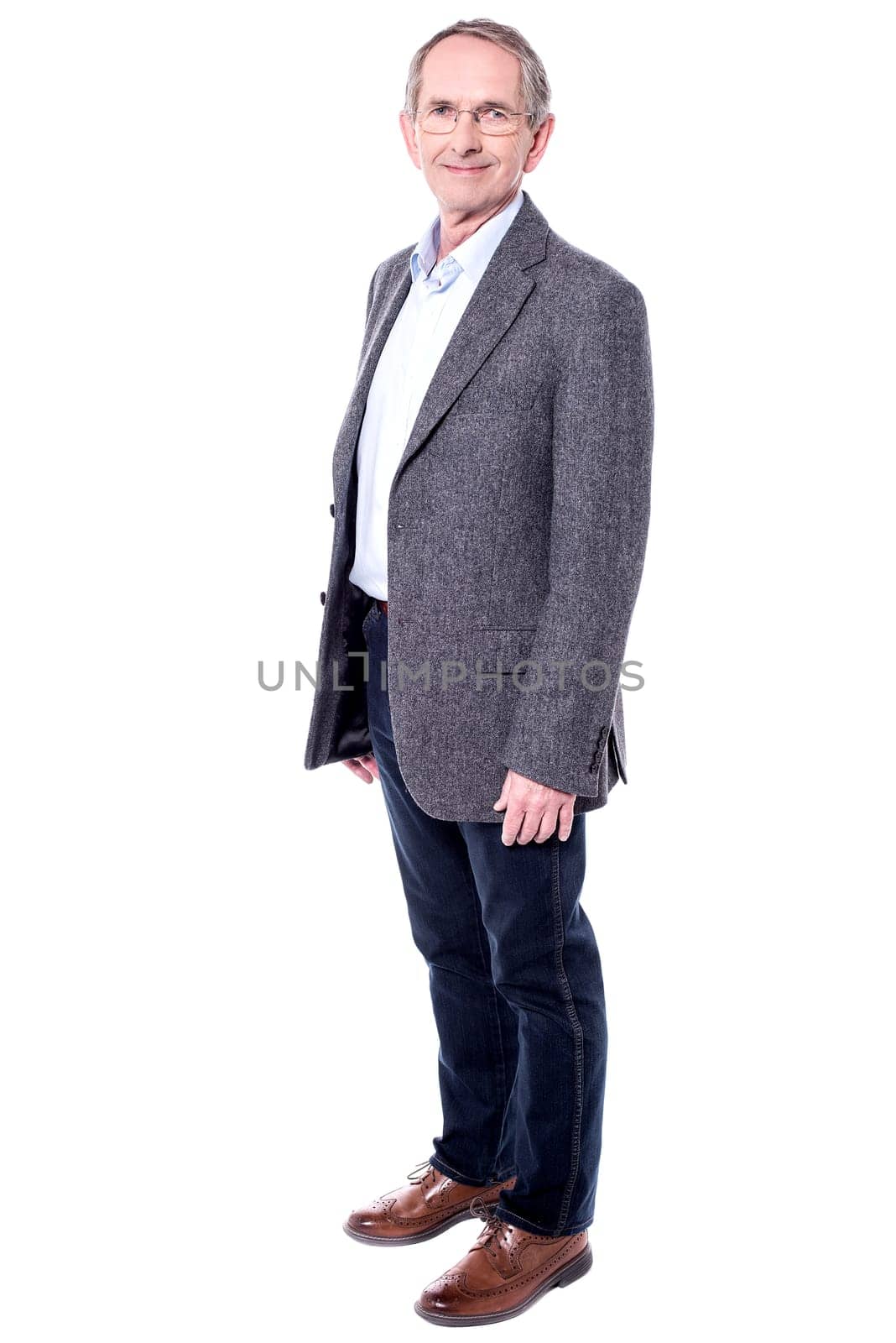 Full length image of a senior man against white background