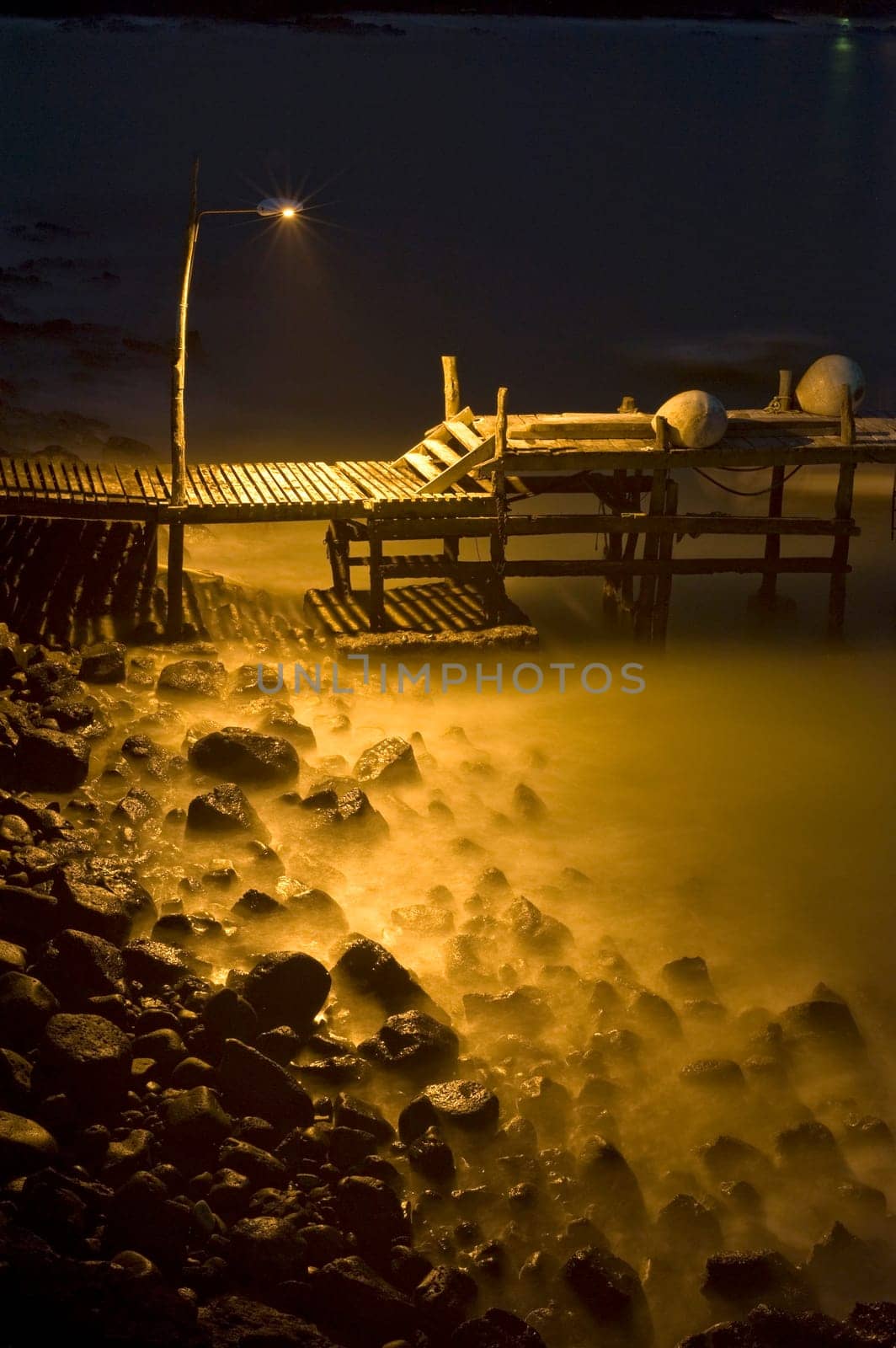 Small Dock at Tranquil Moody Night, Ecuador, Galapagos, Santa Cruz, Puerto Ayora