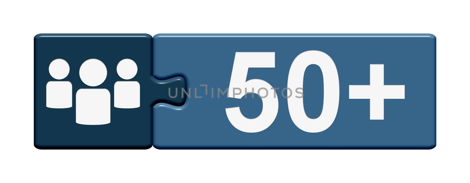 Puzzle button of two parts shows 50+