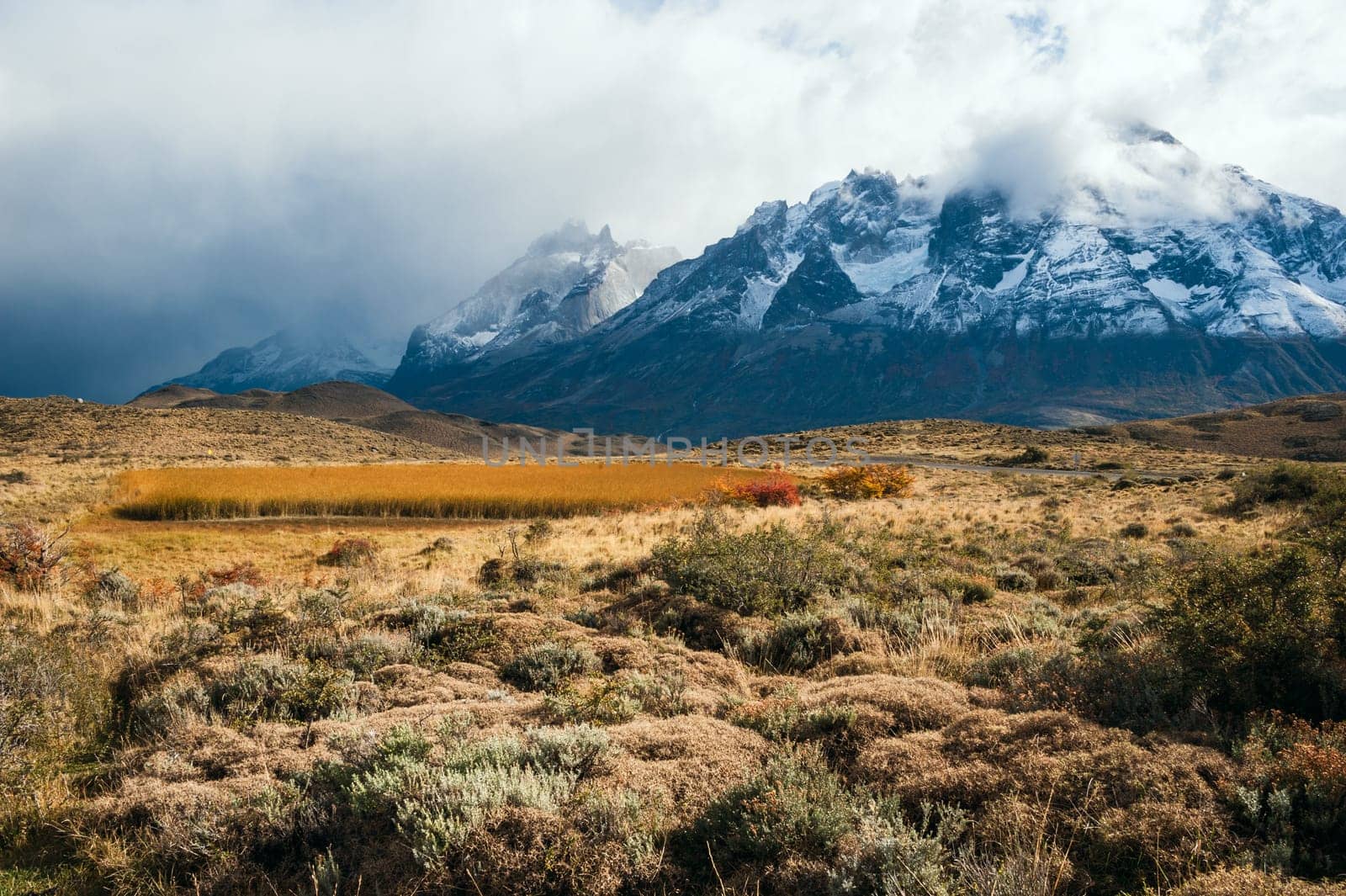Autumn in Patagonia. The Torres del Paine National Park in the south of Chile is one of the most beautiful mountain ranges in the world