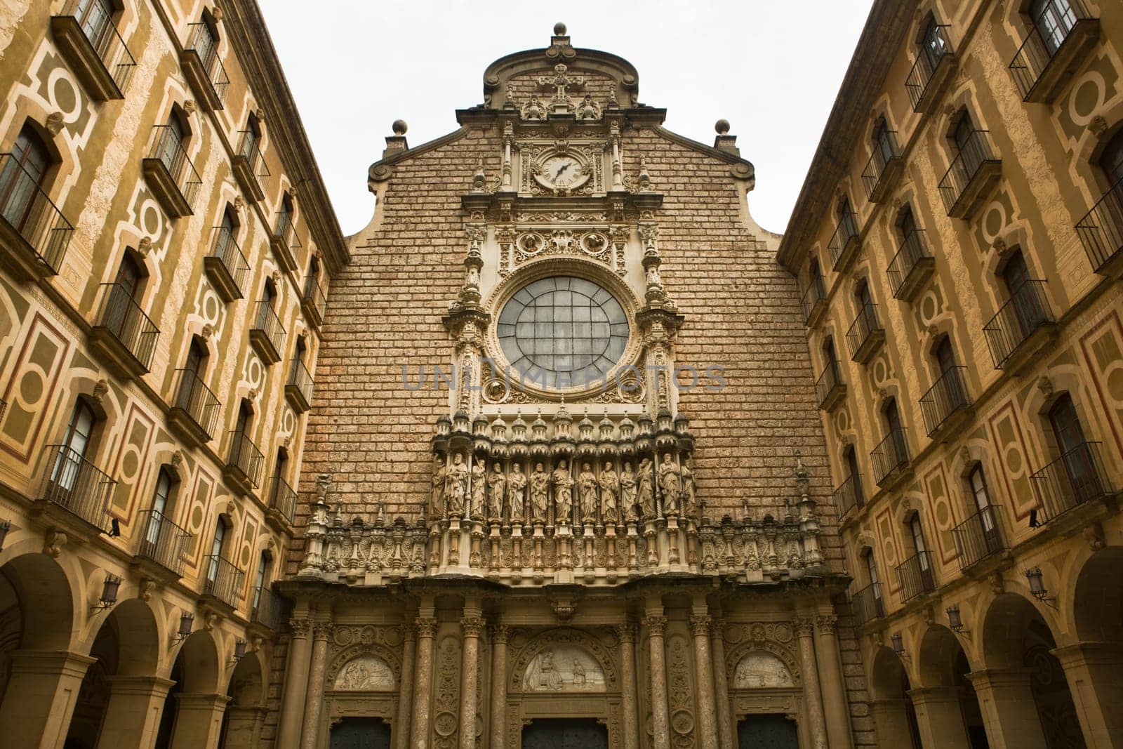 Facade of Santa Maria de Montserrat monastery. Catalonia, Spain