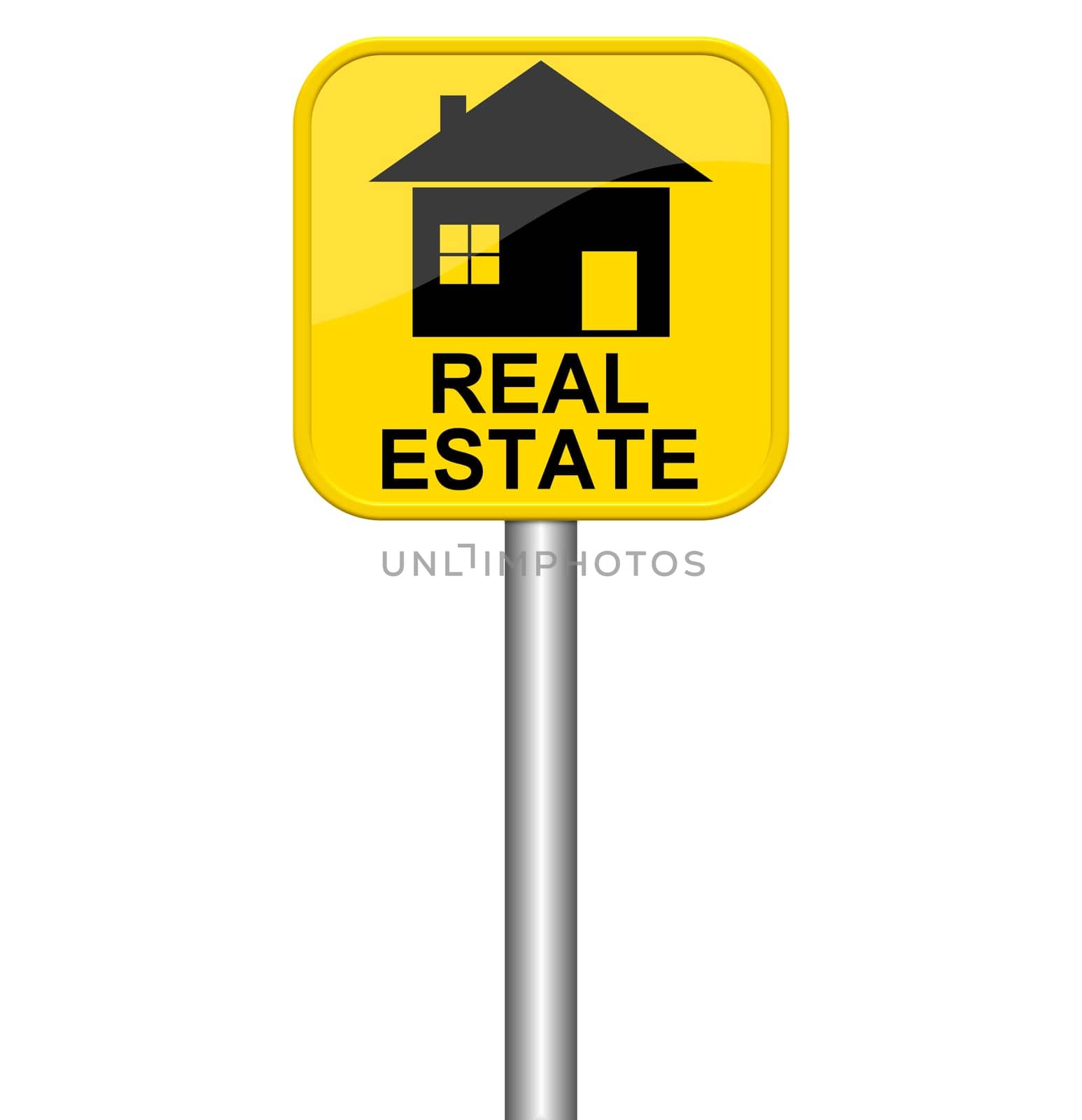 Yellow insulated sign shows Real Estate