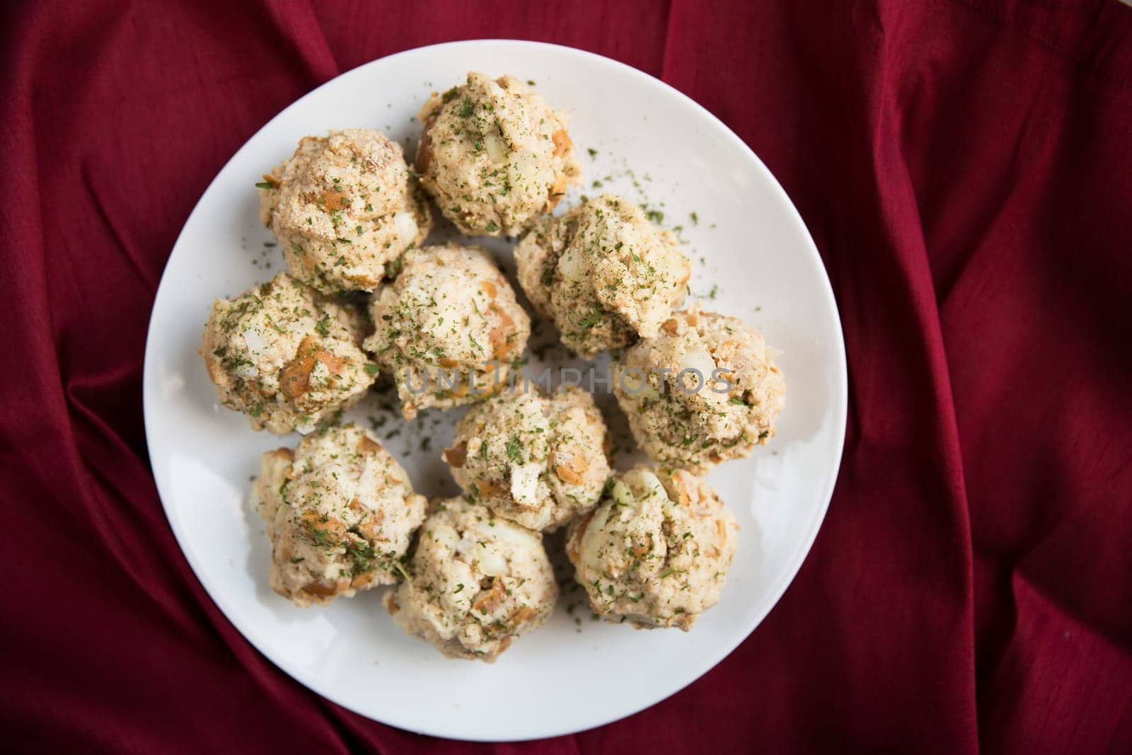 Bavarian bread dumplings, semmelknoedel, ready to be cooked.