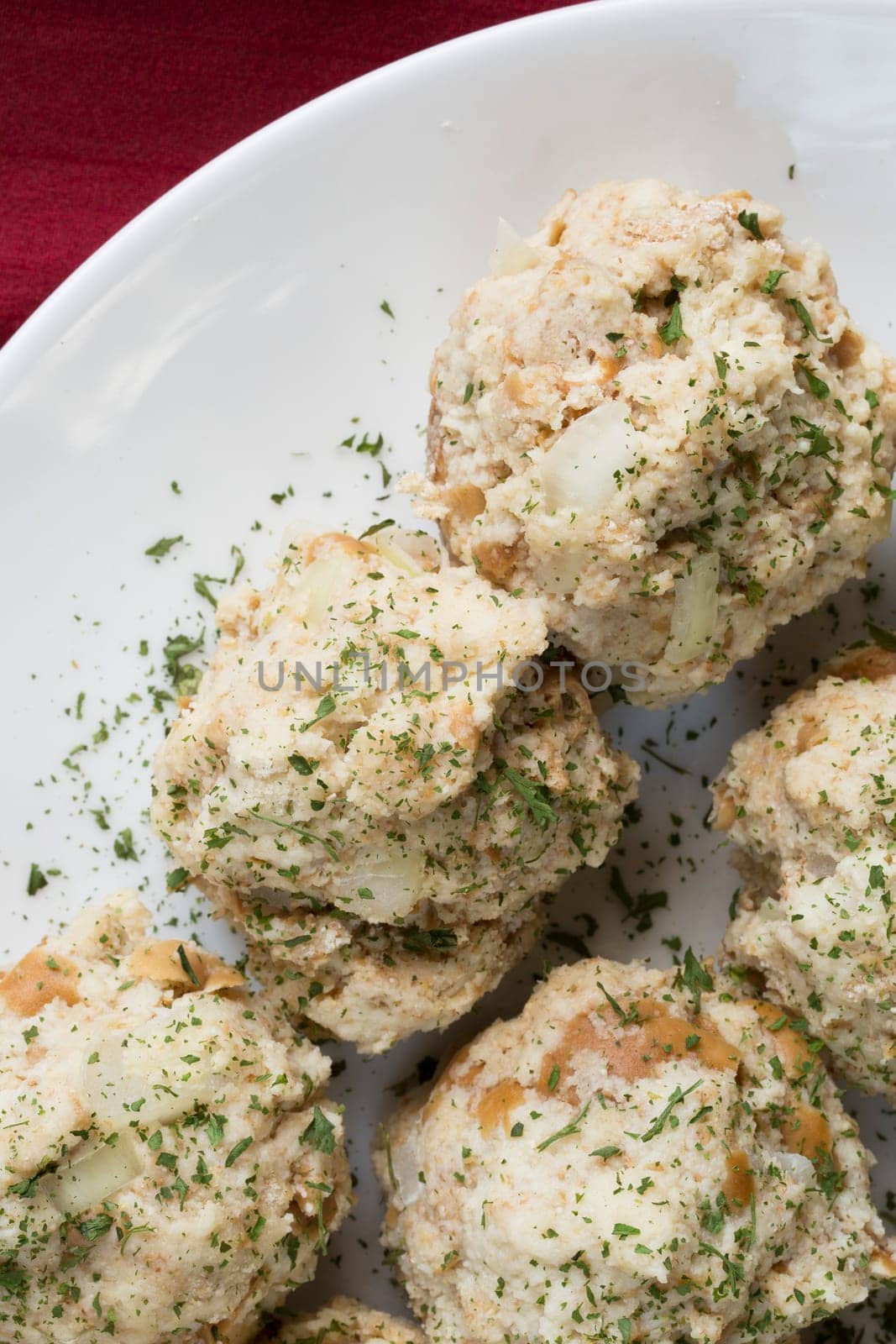Bavarian bread dumplings, semmelknoedel, ready to be cooked.