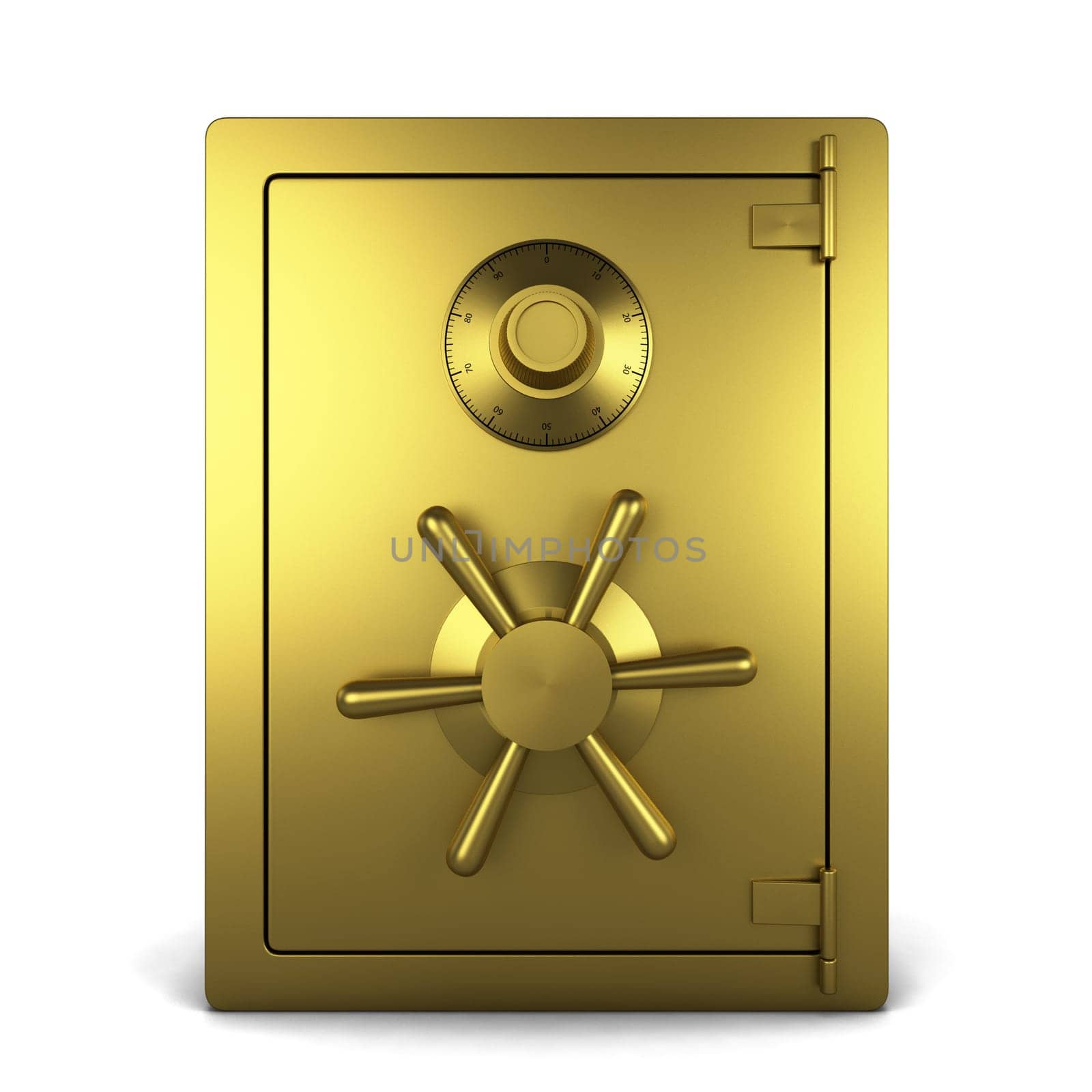 Golden safe. 3d illustration isolated on white background