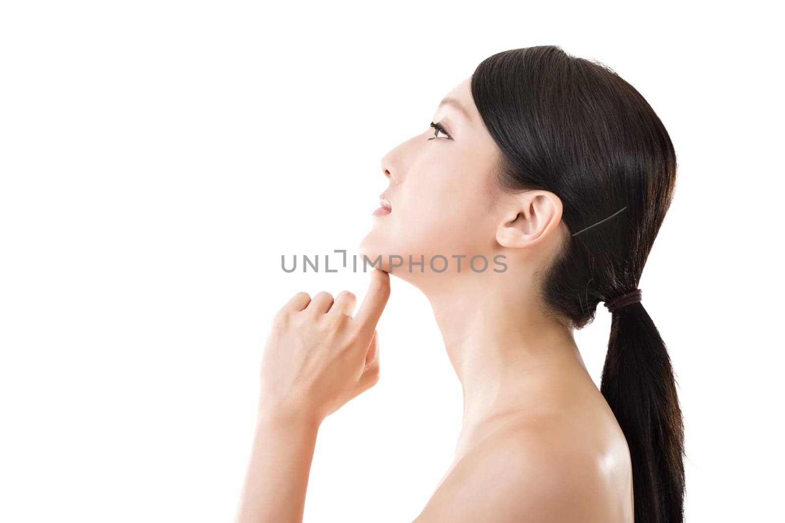 Asian beauty face closeup portrait with clean and fresh elegant lady.