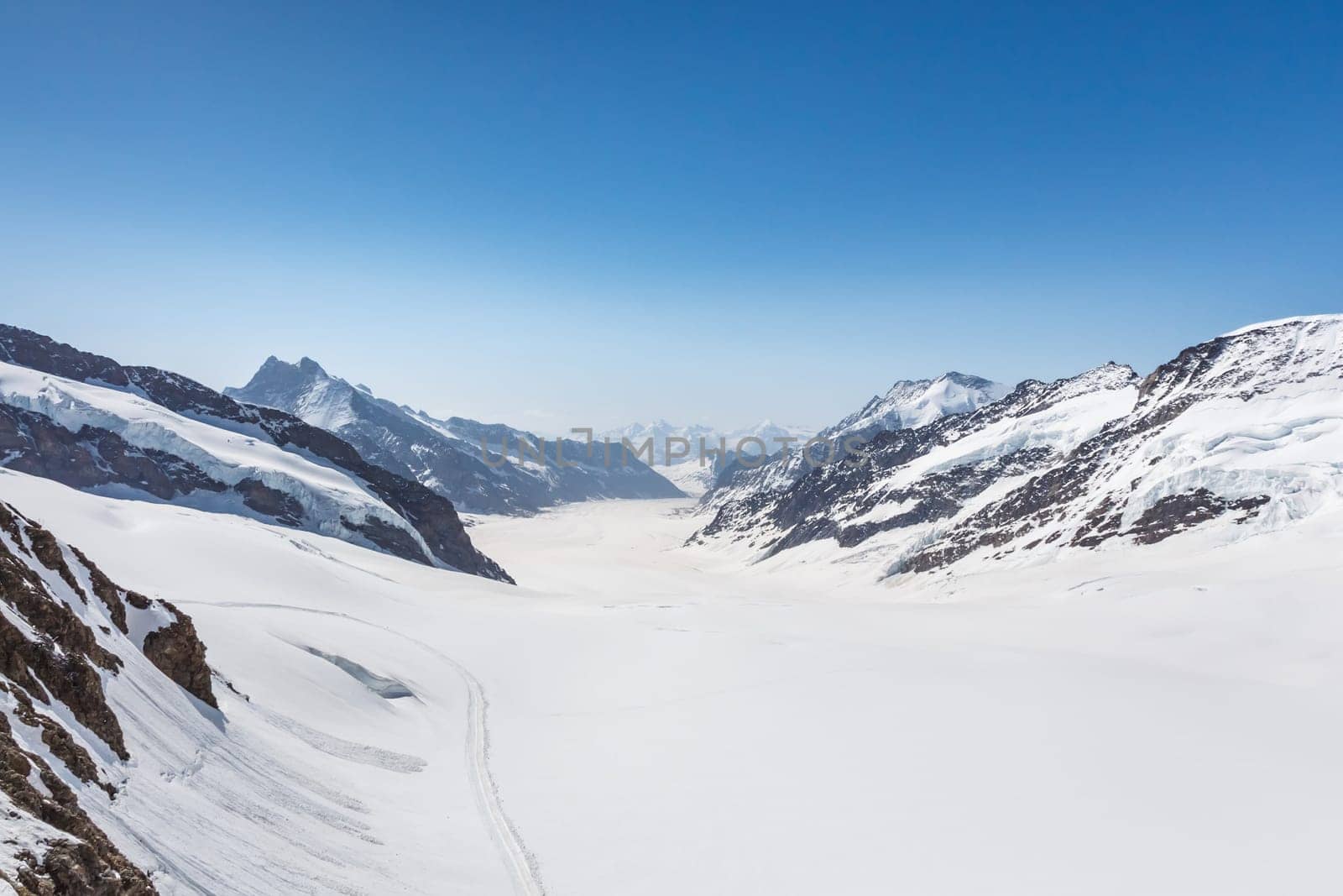 Aletsch Glacier landscape in the Jungfraujoch, Alps, Switzerland