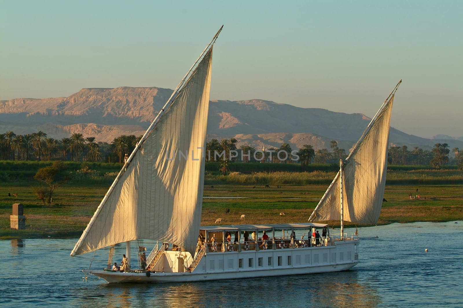 Egypt, Nile Valley, boat cruising on the Nile between Luxor and Aswan.